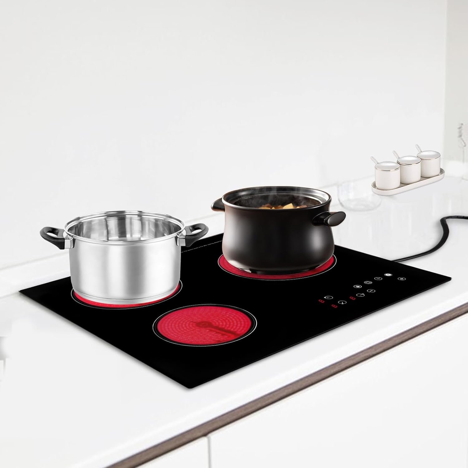 Electric Ceramic Cooktop, Electric Cooktop, 3 Burners Radiant Electric Stove Top with Timer, Child Safety Lock, Sensor Touch Control, 2600W 110V Electric Ceramic Cooktop, Electric Cooktop, 3 Burners Radiant Electric Stove Top with Timer, Child Safety Lock, Sensor Touch Control, 2600W 110V