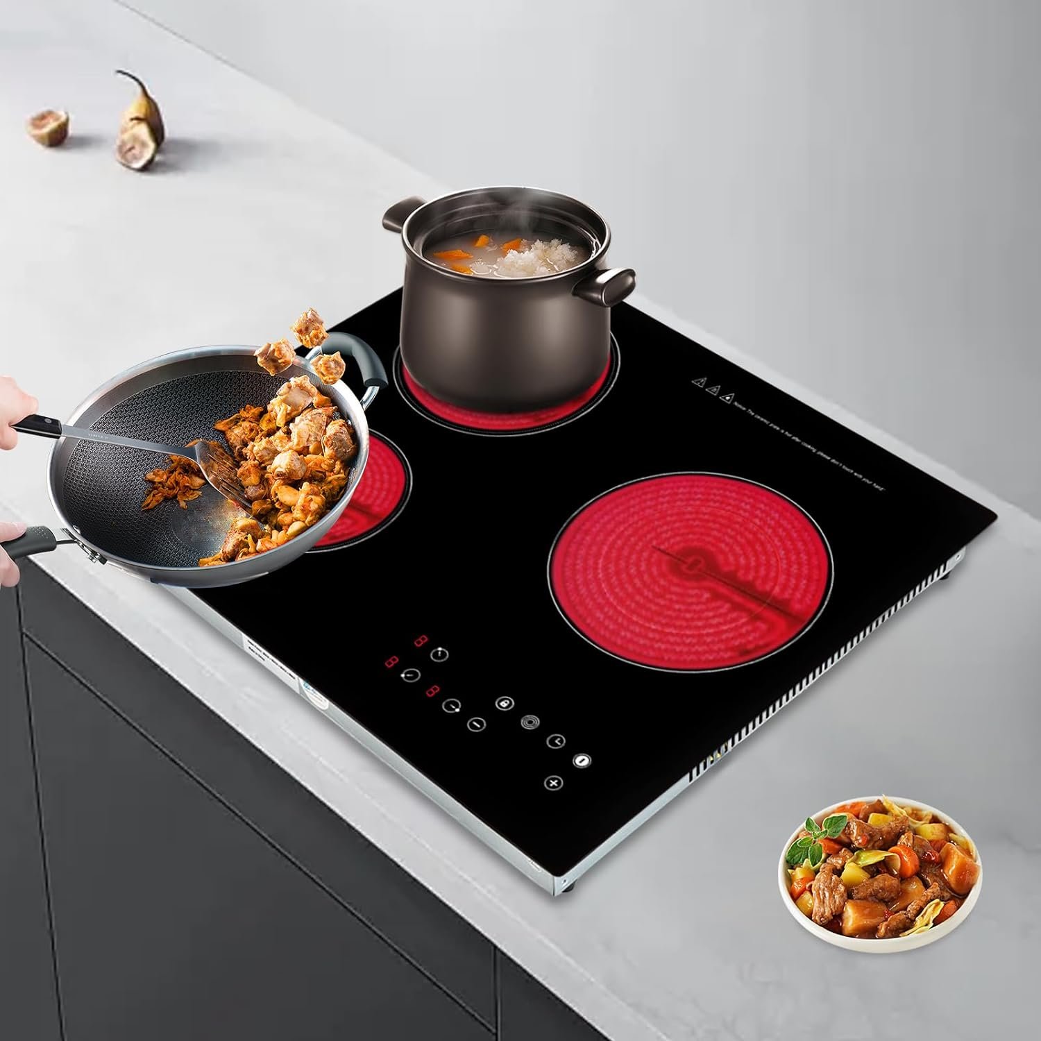 Electric Ceramic Cooktop, Electric Cooktop, 3 Burners Radiant Electric Stove Top with Timer, Child Safety Lock, Sensor Touch Control, 2600W 110V Electric Ceramic Cooktop, Electric Cooktop, 3 Burners Radiant Electric Stove Top with Timer, Child Safety Lock, Sensor Touch Control, 2600W 110V