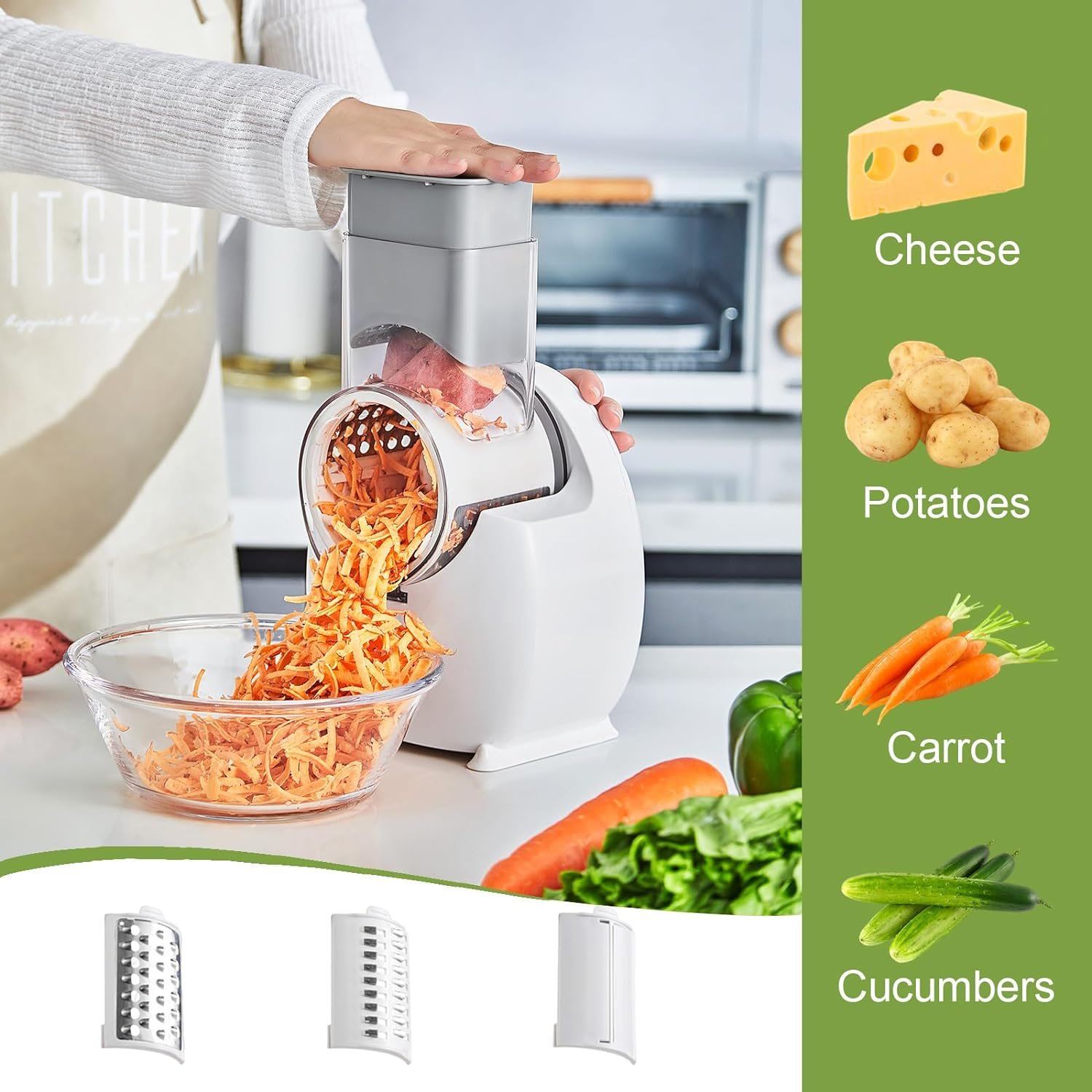 Electric Cheese Grater, Detachable Electric Salad Maker for Home Kitchen Use, Electric Cheese Grater for Block Cheese for Vegetables, Cheeses and Nuts Electric Cheese Grater, Detachable Electric Salad Maker for Home Kitchen Use, Electric Cheese Grater for Block Cheese for Vegetables, Cheeses and Nuts