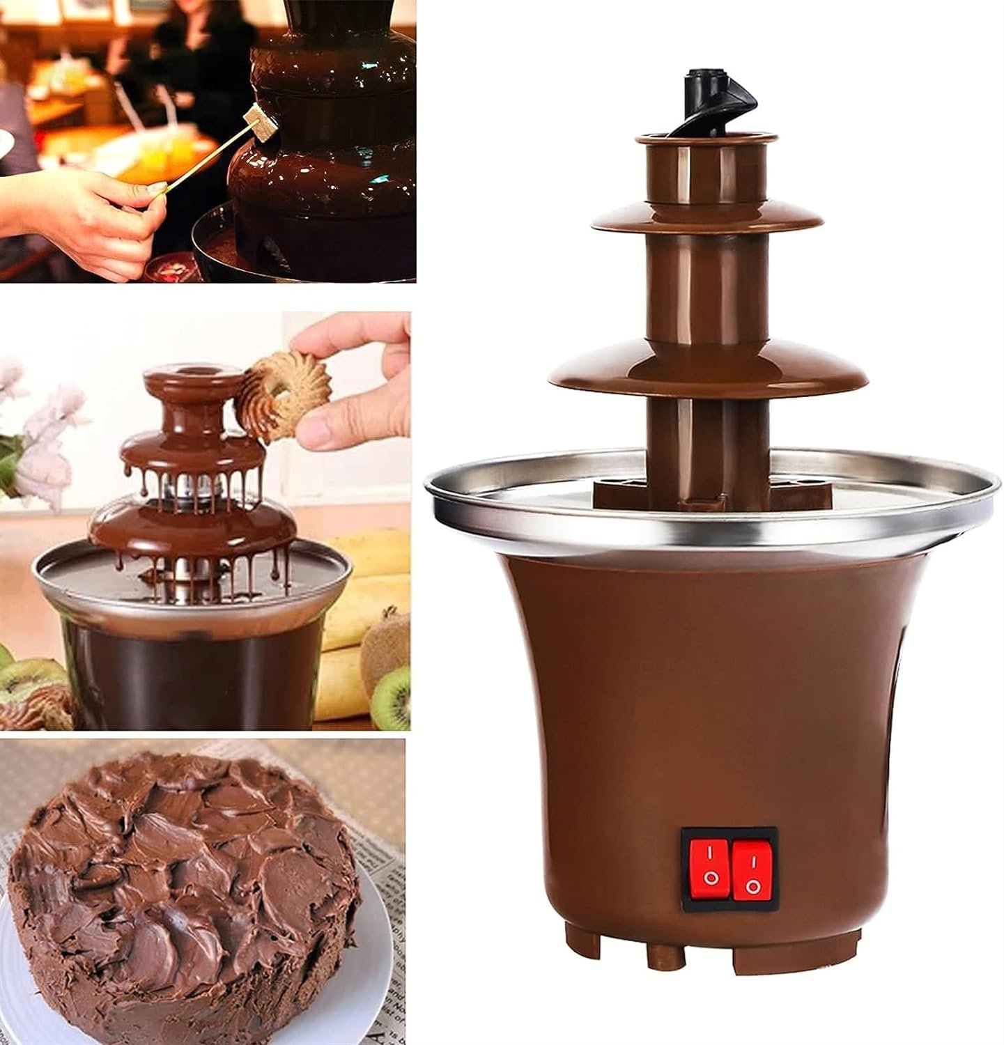 Electric Chocolate Fondue Fountain,Three Layer Household Chocolate Fountain, Chocolate Melt Fondue Electric Chocolate Fondue Fountain,Three Layer Household Chocolate Fountain, Chocolate Melt Fondue