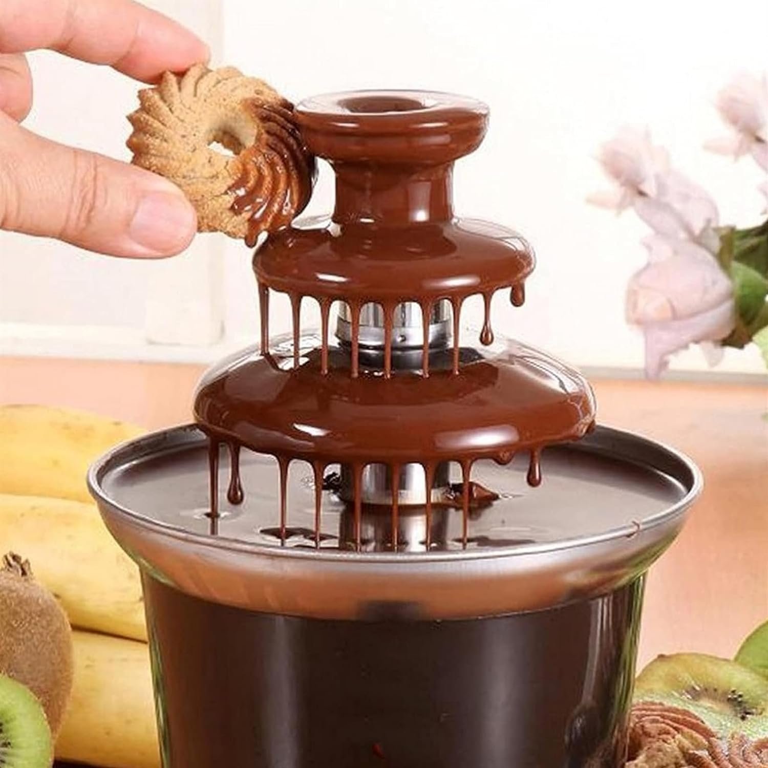 Electric Chocolate Fondue Fountain,Three Layer Household Chocolate Fountain, Chocolate Melt Fondue Electric Chocolate Fondue Fountain,Three Layer Household Chocolate Fountain, Chocolate Melt Fondue