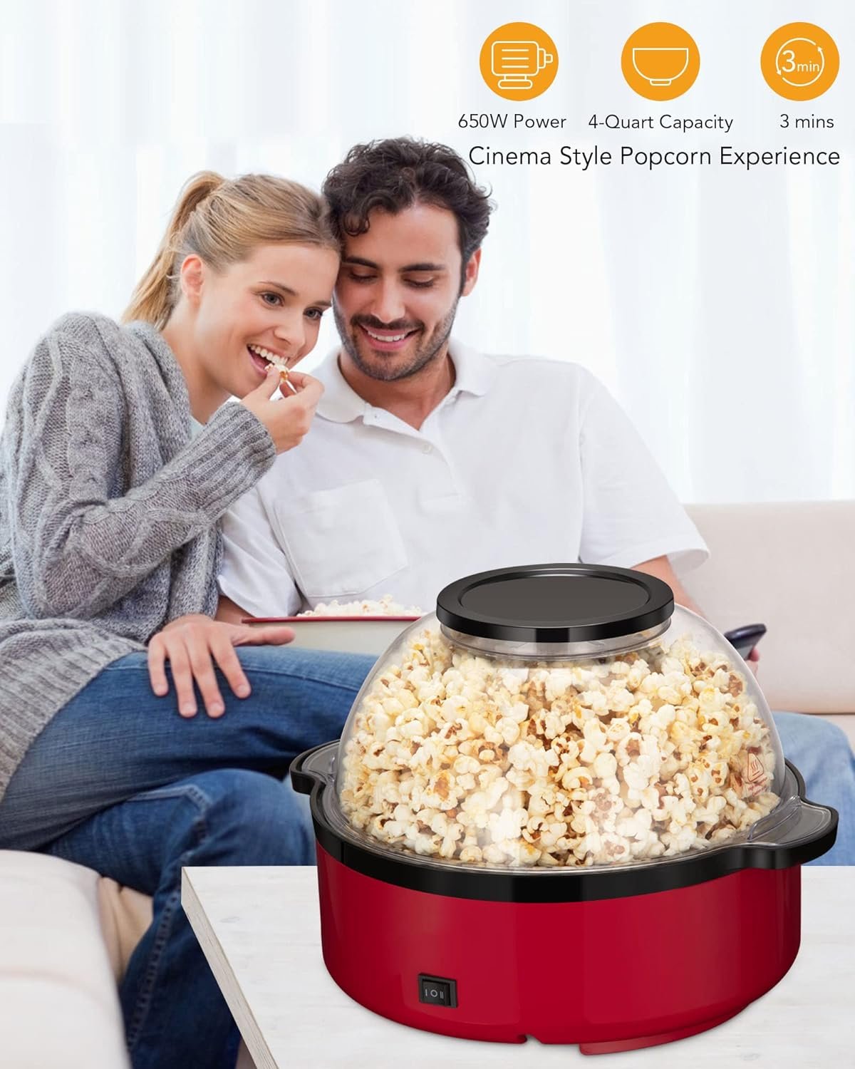Electric Hot-oil Popcorn Popper Maker - Stir Crazy Popcorn Machine with Nonstick Plate  Stirring Rod, Large Lid for Serving Bowl and Two Measuring Spoons, 16-Cup for Home Christmas Party Kids