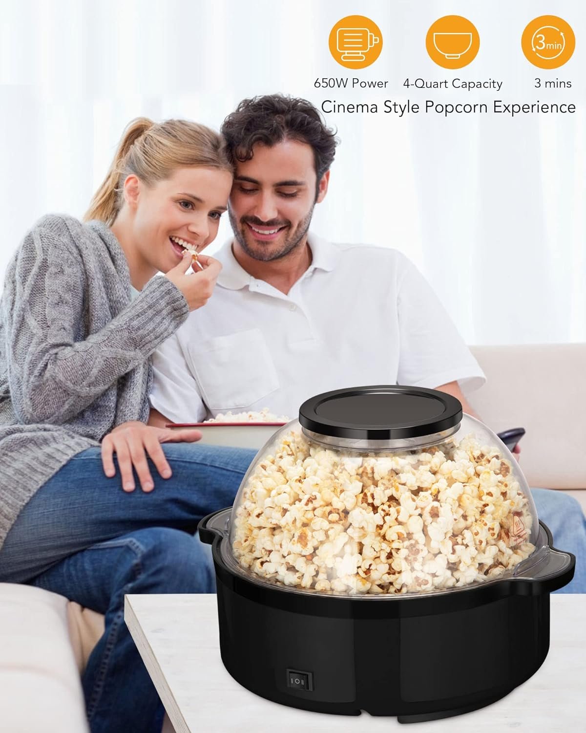 Electric Hot-oil Popcorn Popper Maker - Stir Crazy Popcorn Machine with Nonstick Plate  Stirring Rod, Large Lid for Serving Bowl and Two Measuring Spoons, 16-Cup for Home Christmas Party Kids