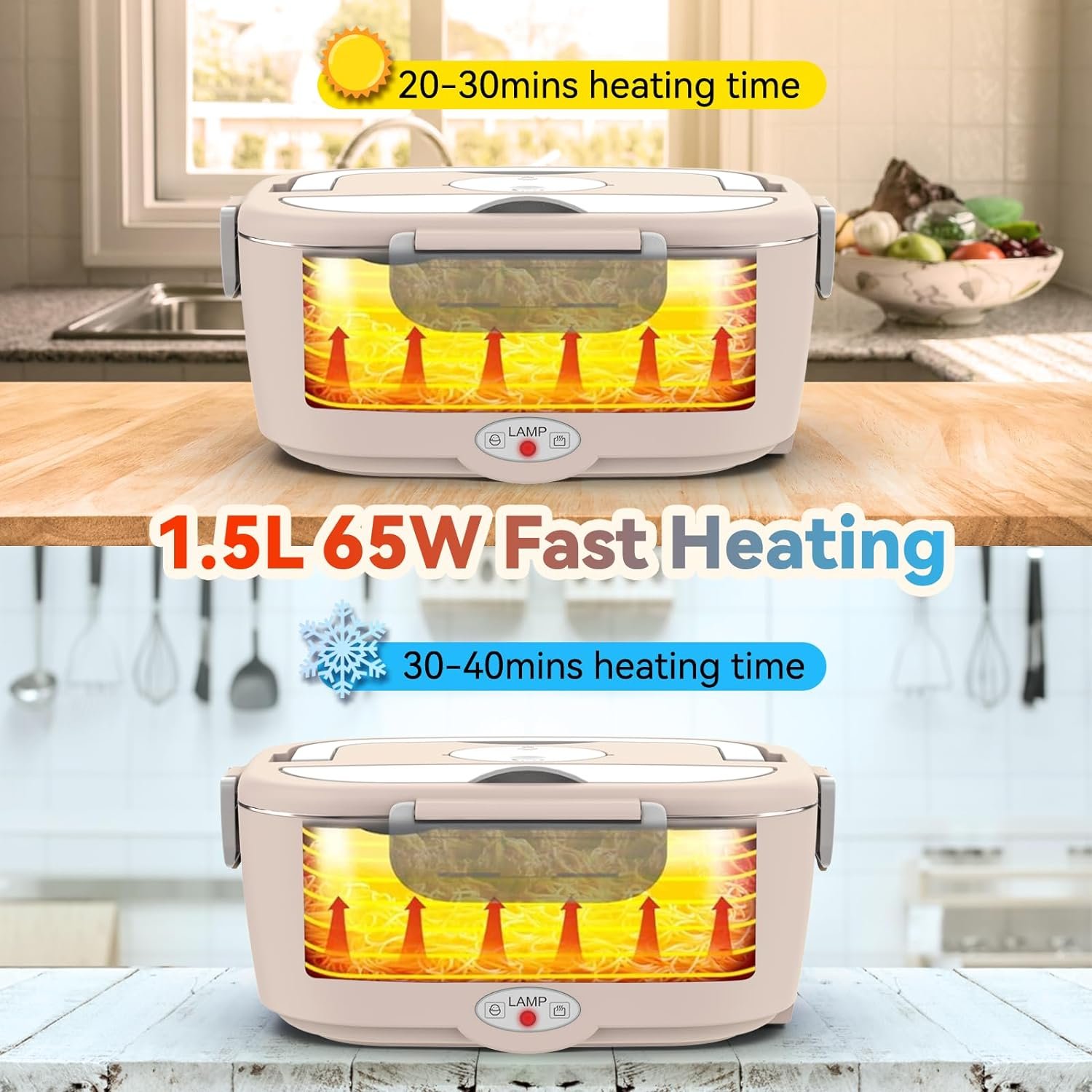 Electric Lunch Box Food Heater for Work - 12V/24V/110-220V Food Warmer for Car Truck Outdoor with 2 Packs Stainless Steel Containers Potable Heating lunch Box for Adults Camping(grey)