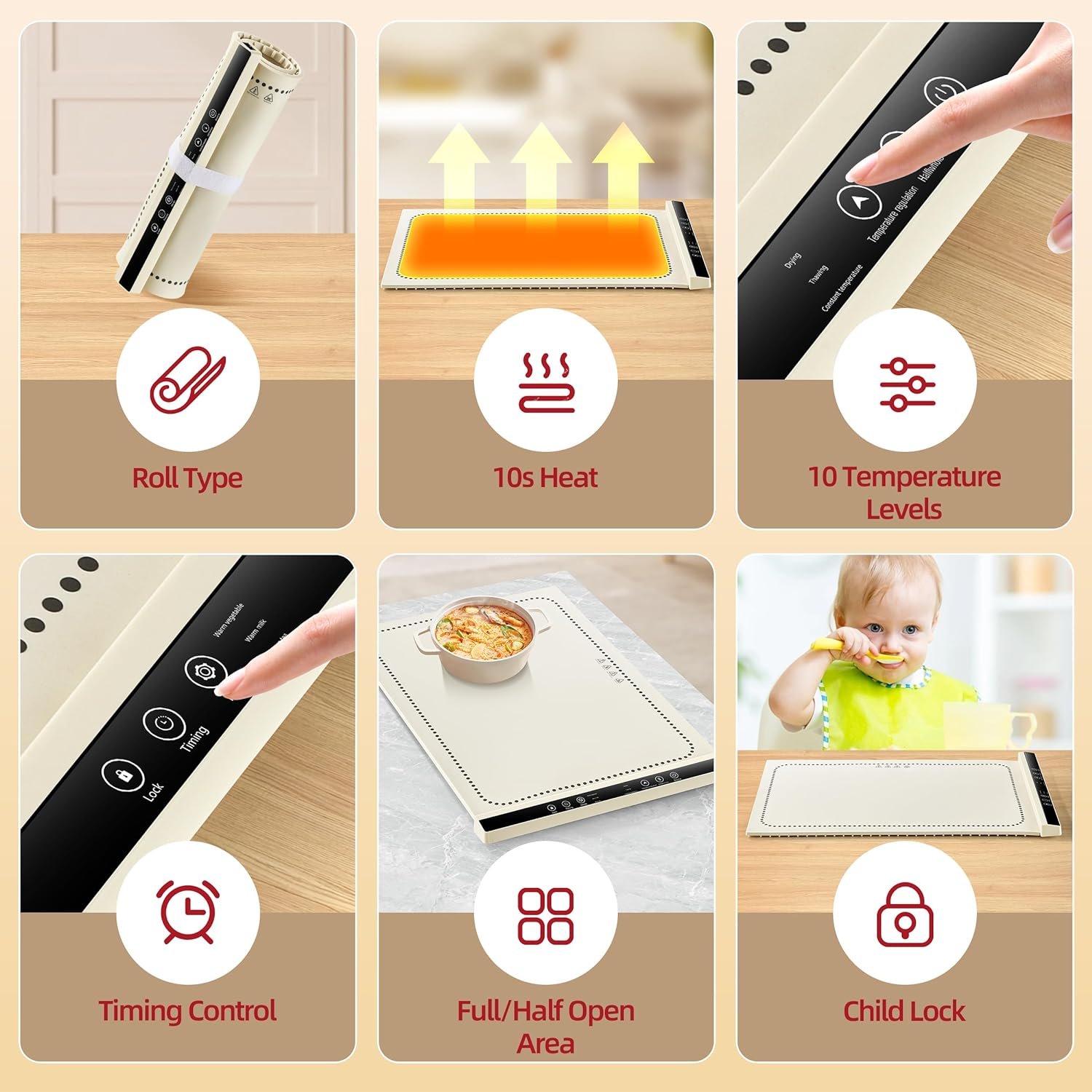 Electric Warming Tray (Large 24.4”x16.14”), Foldable，Portable Silicone Warming Mat for Food - Hot Plates to Keep Food Warmer for Parties Buffets, Restaurants, House Parties, Events and Dinners,White