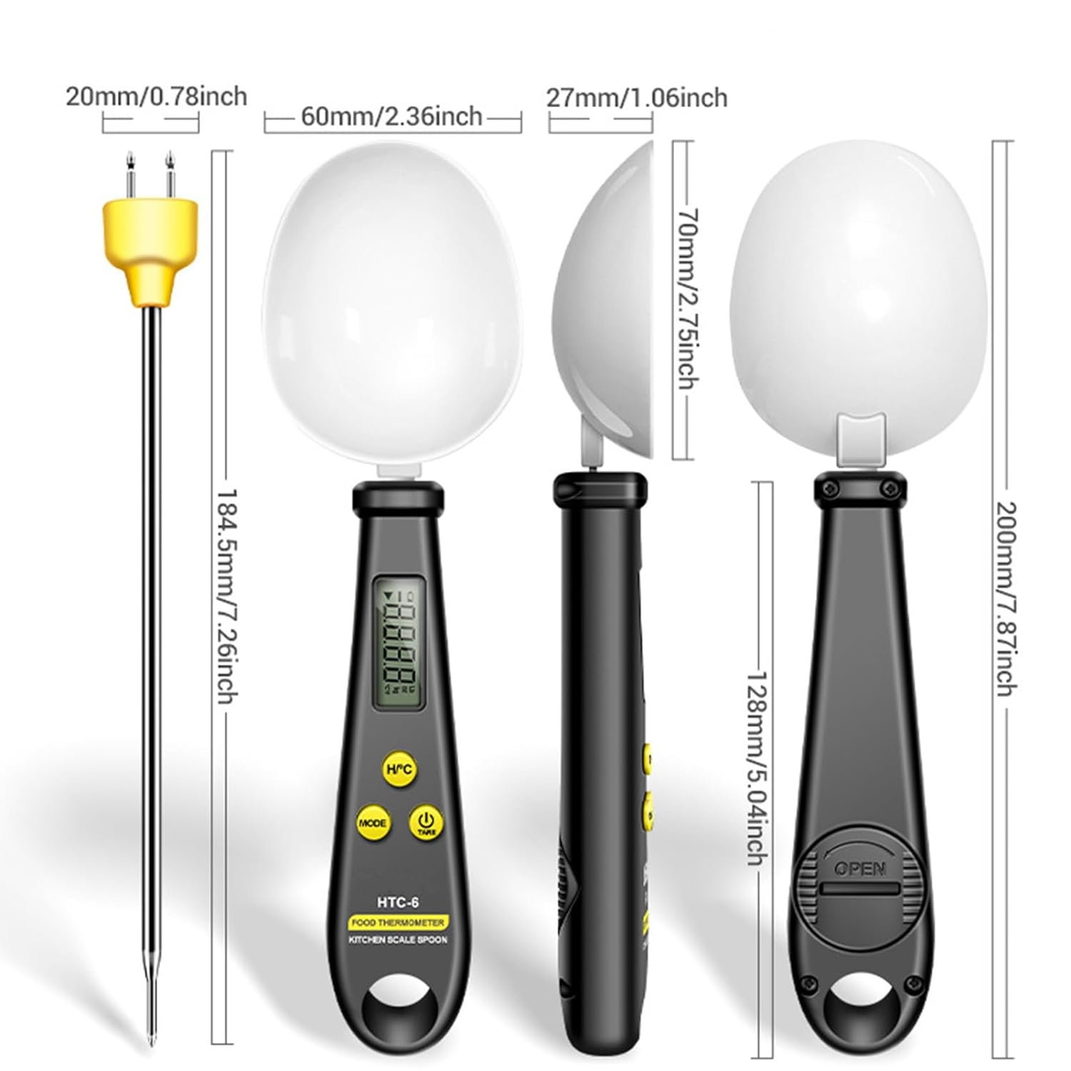 Electronic Measuring Spoon  Digital Meat Thermometer 2 in 1, Instant Read Adjustable Digital Spoon Scale Weigh up 1-500g for Coffee Power,Flour,Baking,Kitchen Frying, Grilling