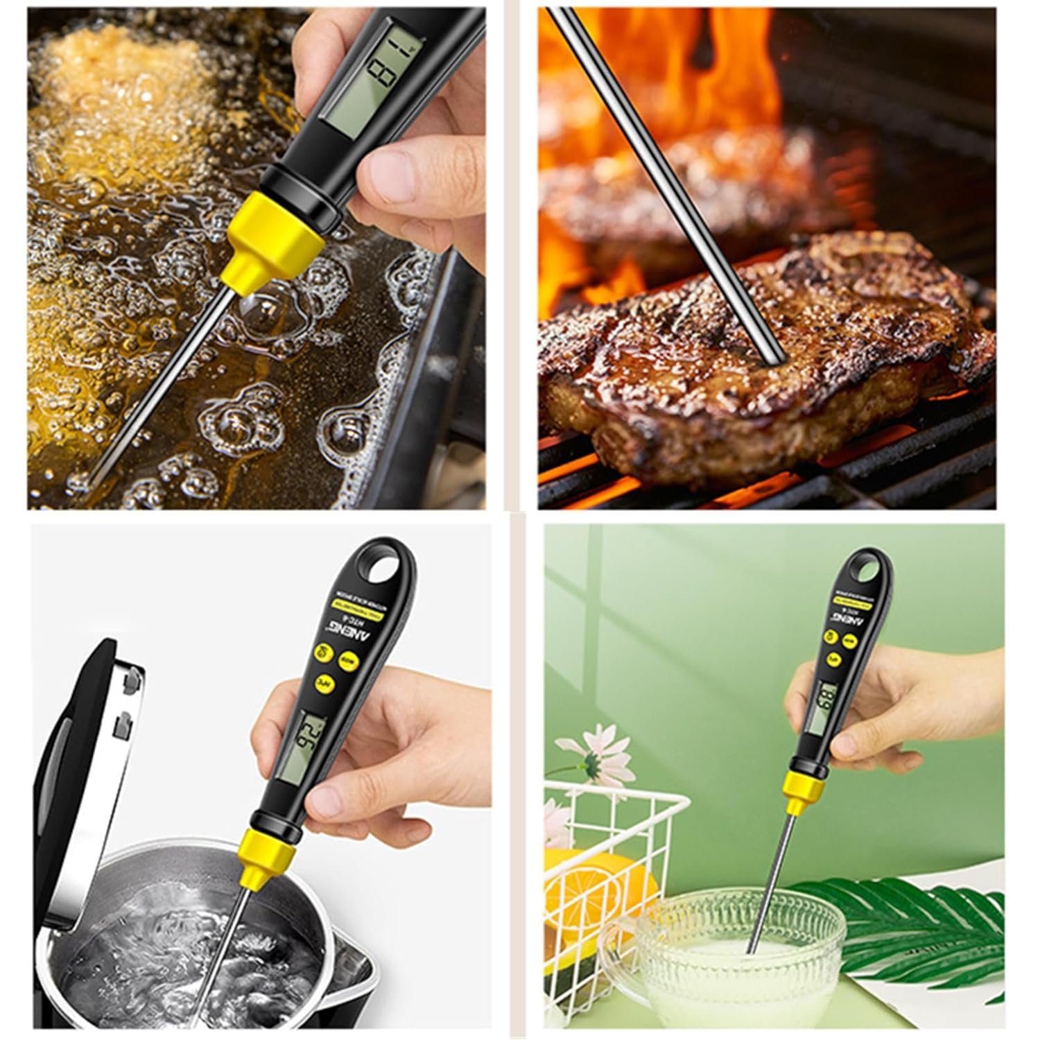 Electronic Measuring Spoon  Digital Meat Thermometer 2 in 1, Instant Read Adjustable Digital Spoon Scale Weigh up 1-500g for Coffee Power,Flour,Baking,Kitchen Frying, Grilling