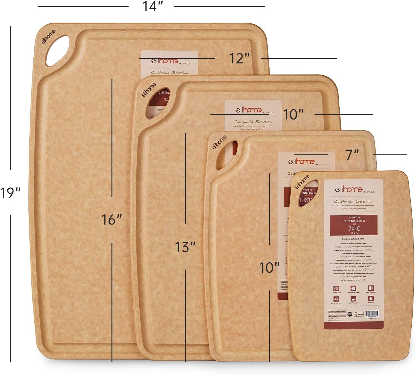 Elihome Classic Series 4-in-1 Cutting Board Set for Kitchen, Natural Wood Fiber Composite, Dishwasher Safe, Eco-Friendly, Juice Grooves with Easy Grip Handles,Non Porous, BPA Free, Made in USA Elihome Classic Series 4-in-1 Cutting Board Set for Kitchen, Natural Wood Fiber Composite, Dishwasher Safe, Eco-Friendly, Juice Grooves with Easy Grip Handles,Non Porous, BPA Free, Made in USA