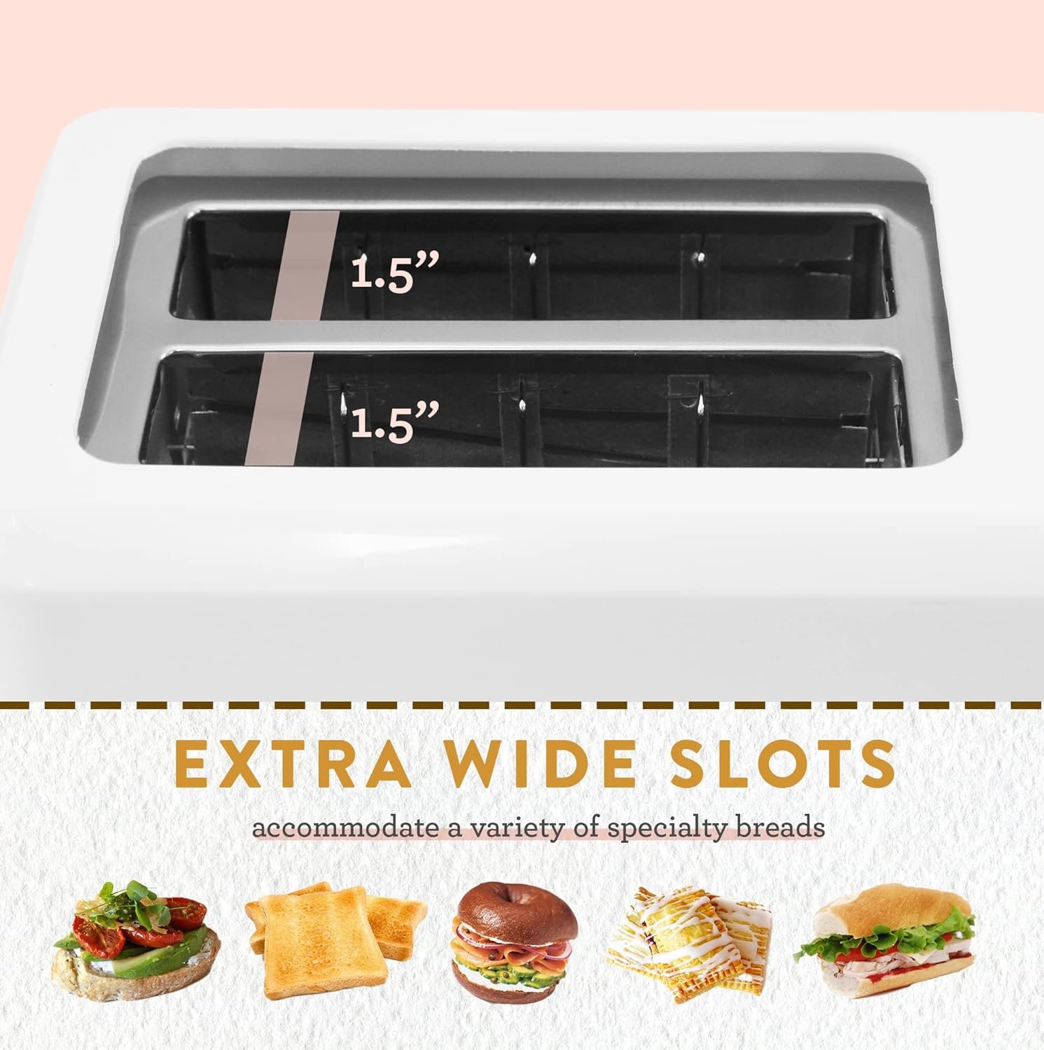 Elite Gourmet ECT-1027# Cool Touch Toaster, 7 Toast Settings Cancel Functions, Slide Out Crumb Tray, Extra Wide 1.5 Slots for Bagels Waffles Specialty Breads, Puff Pastry, Snacks, White