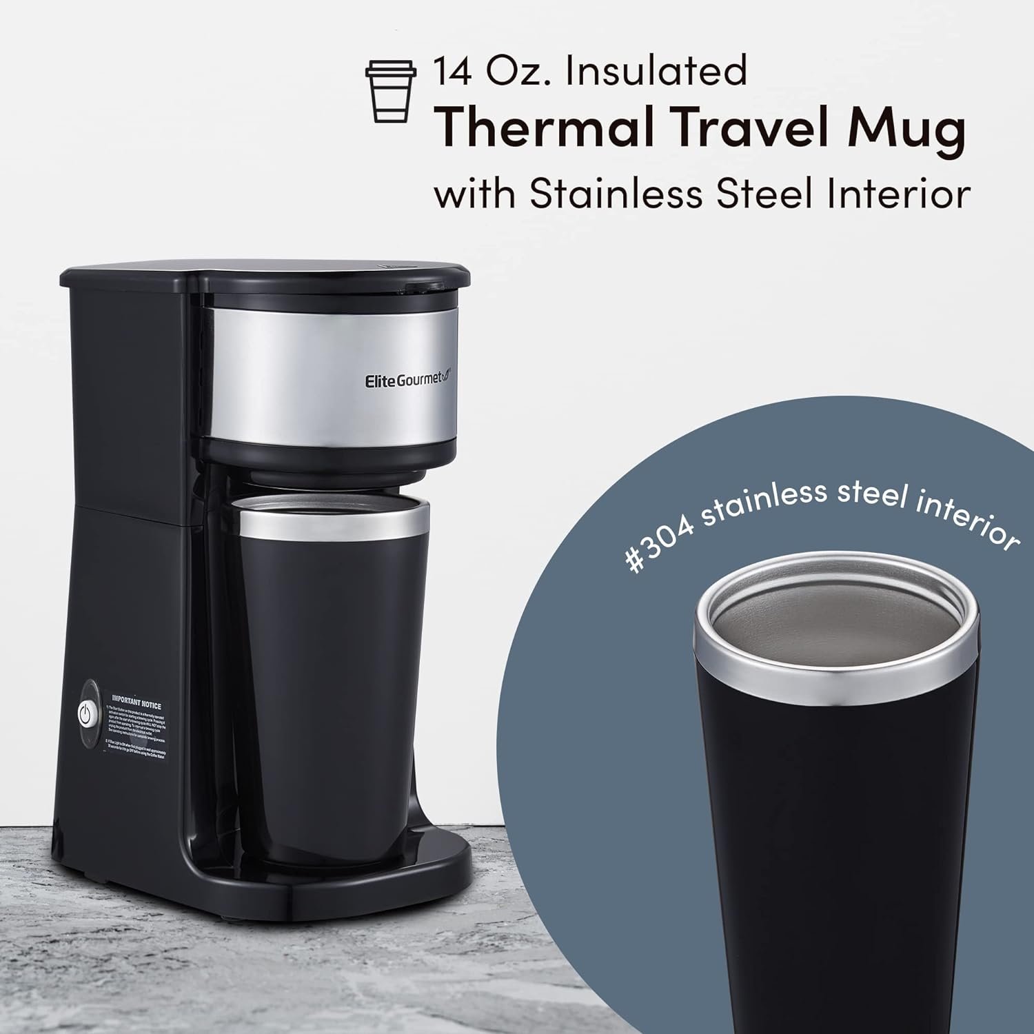 Elite Gourmet EHC117M Personal Single-Serve Compact Coffee Maker Brewer Includes 14Oz. Thermal Travel Mug with Stainless Steel Interior, Compatible with Coffee Grounds, Reusable Filter, Mint Elite Gourmet EHC117M Personal Single-Serve Compact Coffee Maker Brewer Includes 14Oz. Thermal Travel Mug with Stainless Steel Interior, Compatible with Coffee Grounds, Reusable Filter, Mint