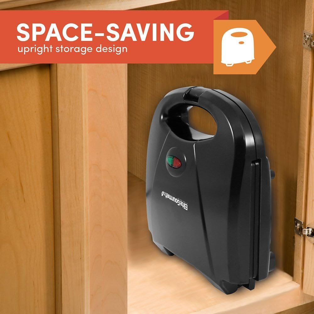 Elite Gourmet ESM2207 Maxi-Matic Sandwich Panini Maker Grilled Cheese Machine Tuna Melt Omelets Non-Stick Surface, 2 Slice, Black