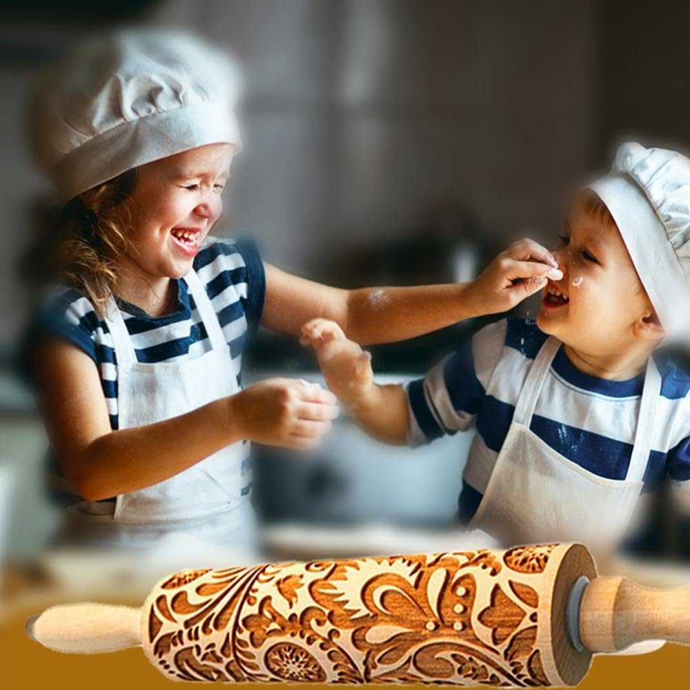 Embossed Rolling Pin,Rolling Pins for Baking,Xmas Christmas Wooden Rolling Pin, Deep Engraved Embossing Rolling Pin Kitchen Decor Tools for Baking Embossed Cookies (Style A)