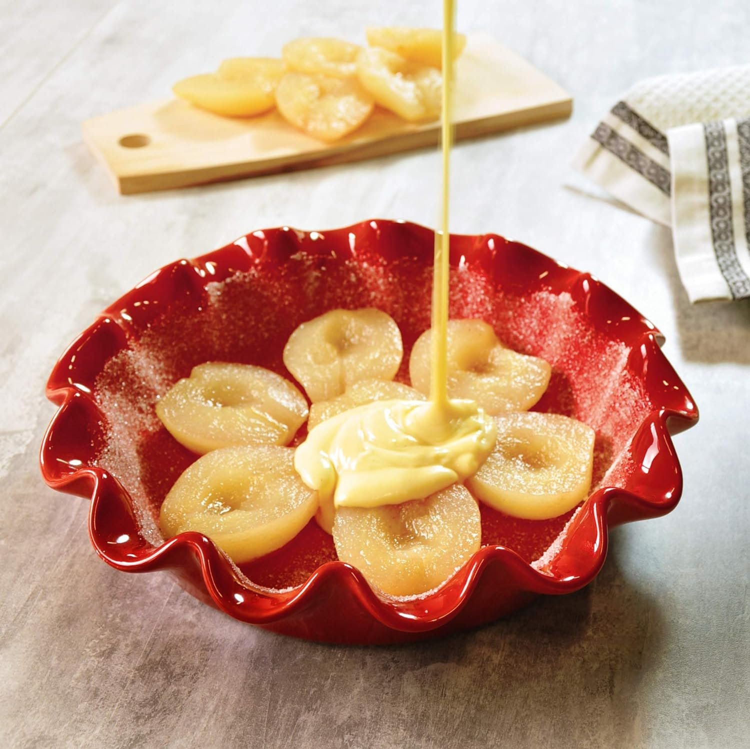 Emile Henry Made in France Ruffled Pie Dish 10.5 X2.5, 10.5 by 2.5, Burgundy Red