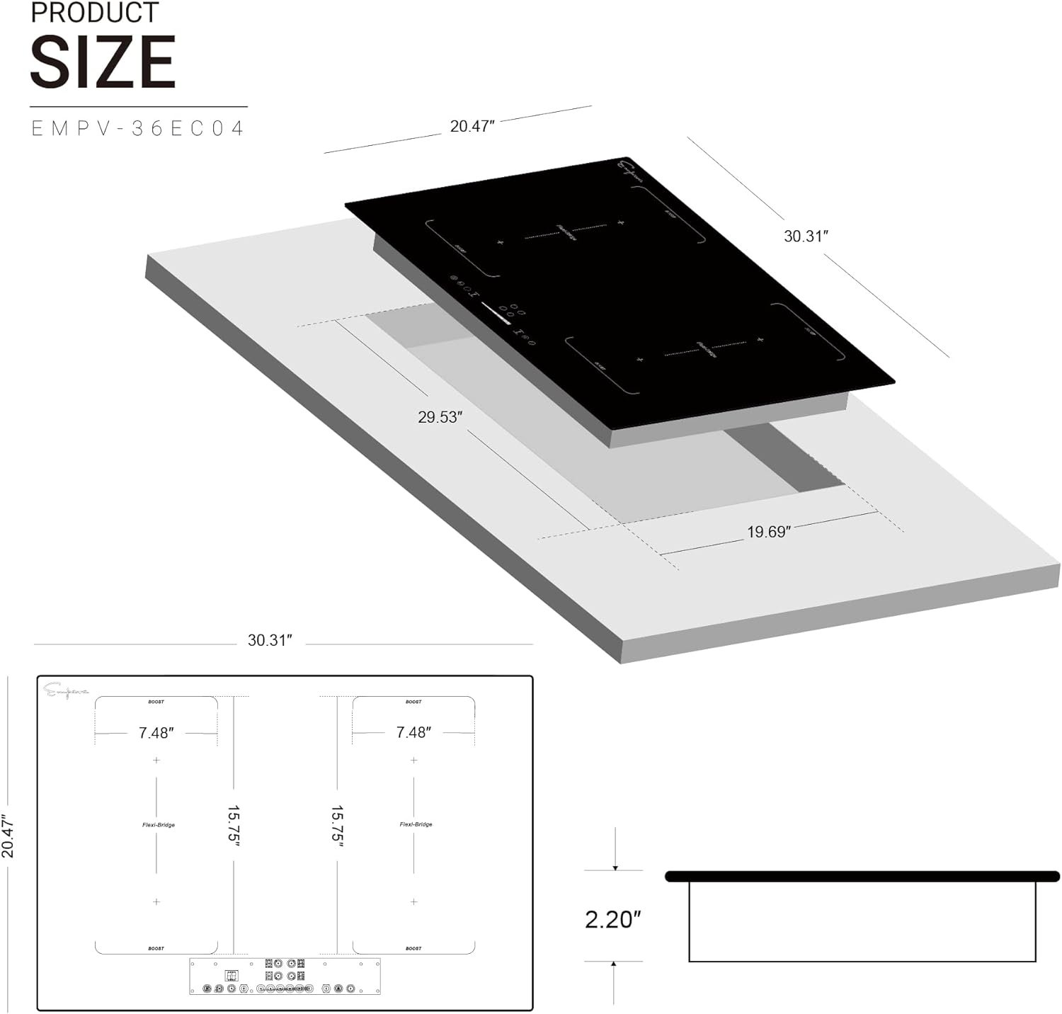Empava 30 in. 240-Volt Electric Stove Induction Modular Cooktop in Black with 4 including Bridge Elements, 30IN Empava 30 in. 240-Volt Electric Stove Induction Modular Cooktop in Black with 4 including Bridge Elements, 30IN