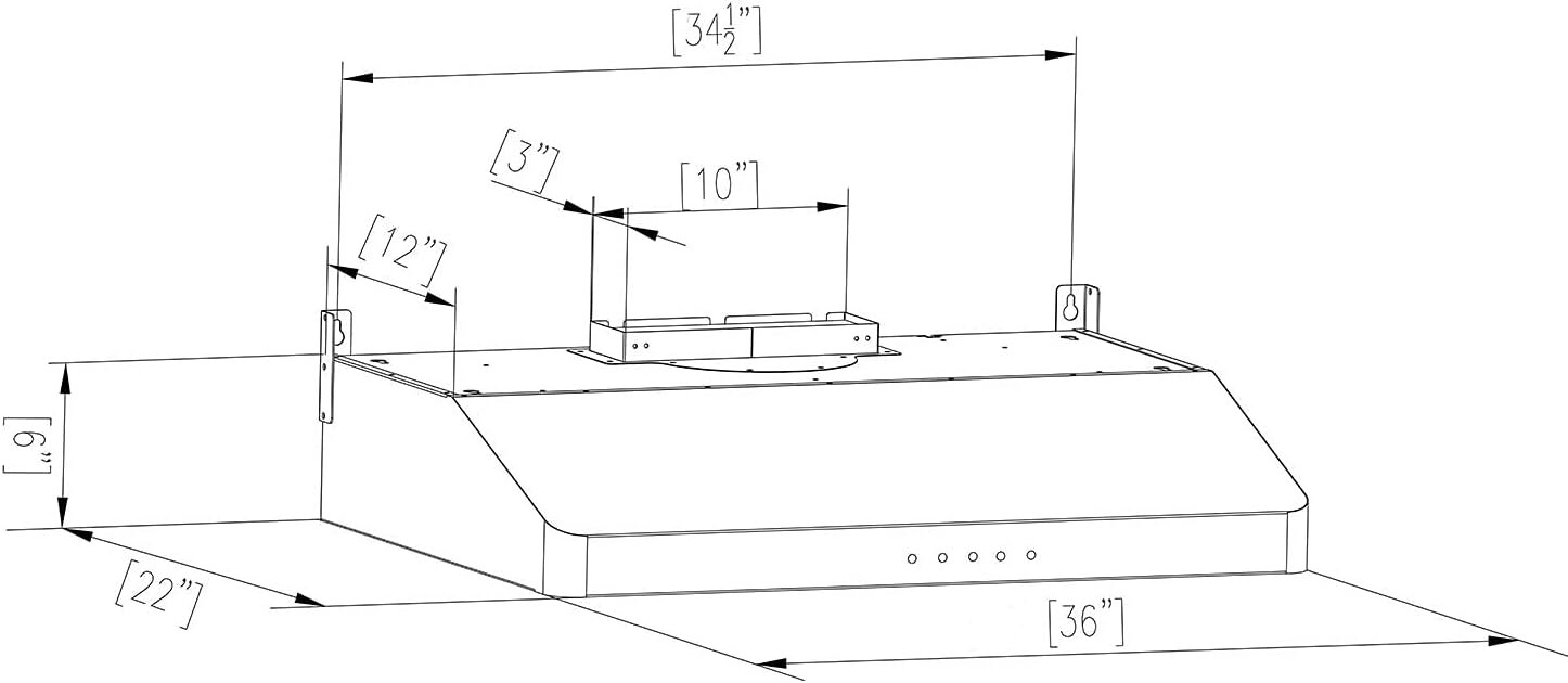 Empava Ducted Range Hood Under Cabinet 36 Inch, Kitchen Stove Vent with Dual Sealed Aluminum Motor 3-Speed, 500 CFM, Push Button Control, Permanent Filters, Stainless Steel, EMPV-RH12
