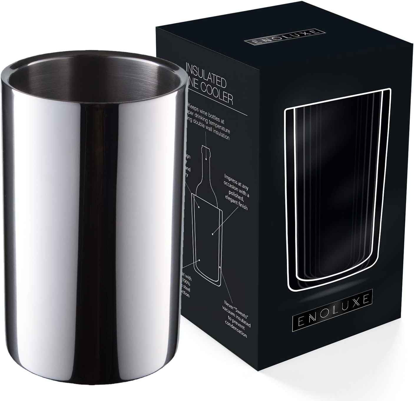 Enoluxe Wine Chiller for Bottles - Champagne Bucket, Elegant Wine Bottle Chiller and Champagne Cooler, Insulated Wine Bucket to Keep Wine Cool, Champagne Bottle Chiller Fits Any Single Bottle 750 ml Enoluxe Wine Chiller for Bottles - Champagne Bucket, Elegant Wine Bottle Chiller and Champagne Cooler, Insulated Wine Bucket to Keep Wine Cool, Champagne Bottle Chiller Fits Any Single Bottle 750 ml