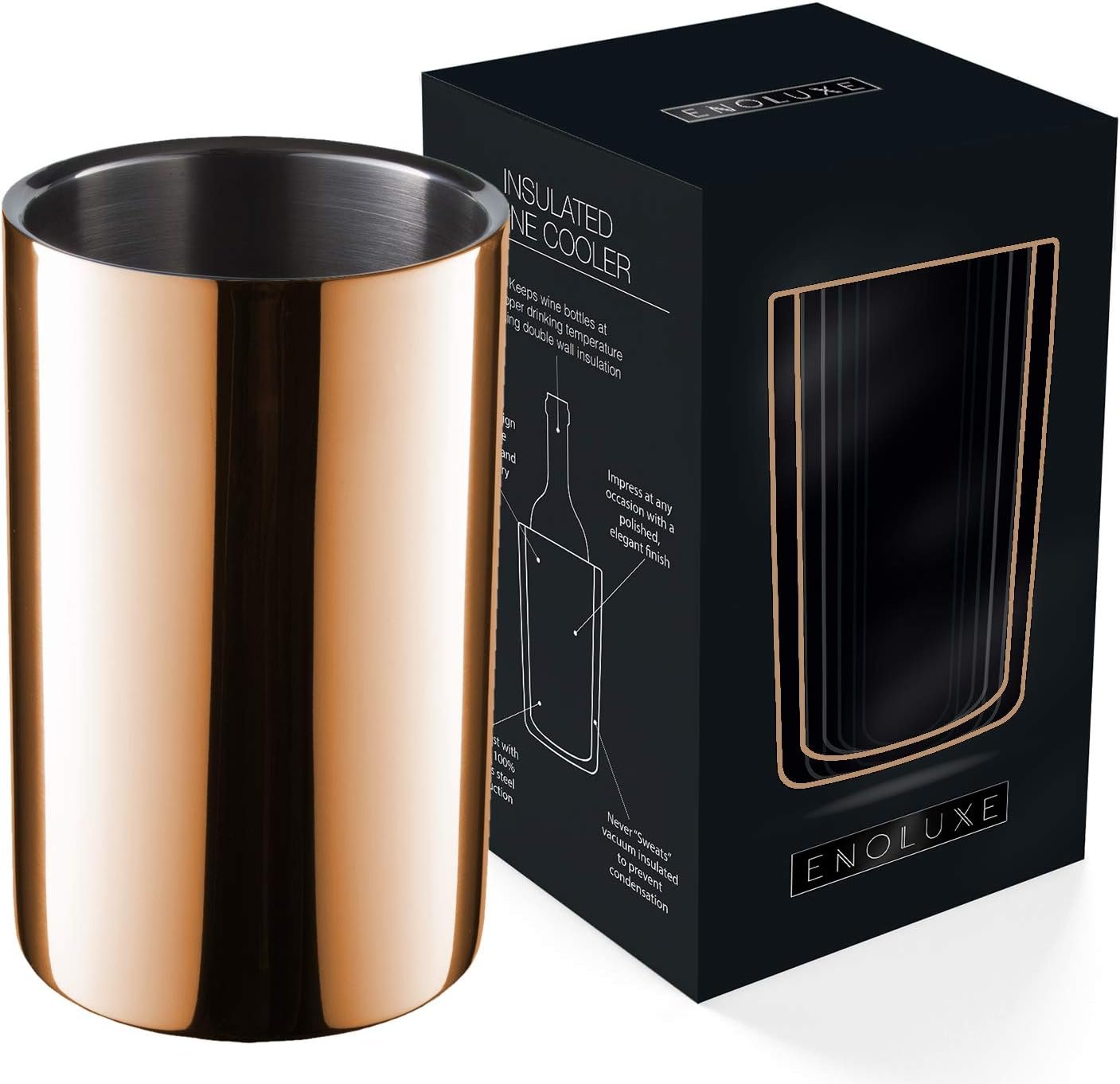 Enoluxe Wine Chiller for Bottles - Champagne Bucket, Elegant Wine Bottle Chiller and Champagne Cooler, Insulated Wine Bucket to Keep Wine Cool, Champagne Bottle Chiller Fits Any Single Bottle 750 ml Enoluxe Wine Chiller for Bottles - Champagne Bucket, Elegant Wine Bottle Chiller and Champagne Cooler, Insulated Wine Bucket to Keep Wine Cool, Champagne Bottle Chiller Fits Any Single Bottle 750 ml