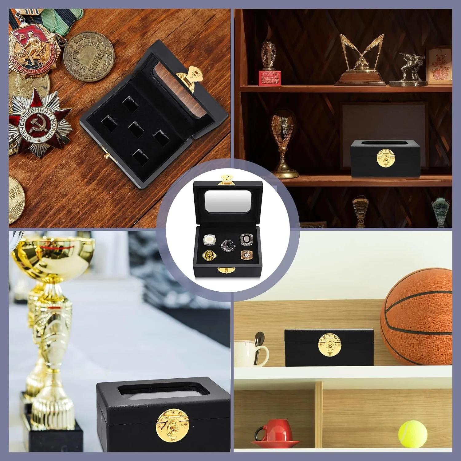 Equsion Championship Ring Display Case 5 Ring Posts Clear Display Case Box with Locks Acrylic Baseball Ring Holder for Multiple Rings Sports Fan Souvenirs, Black Equsion Championship Ring Display Case 5 Ring Posts Clear Display Case Box with Locks Acrylic Baseball Ring Holder for Multiple Rings Sports Fan Souvenirs, Black