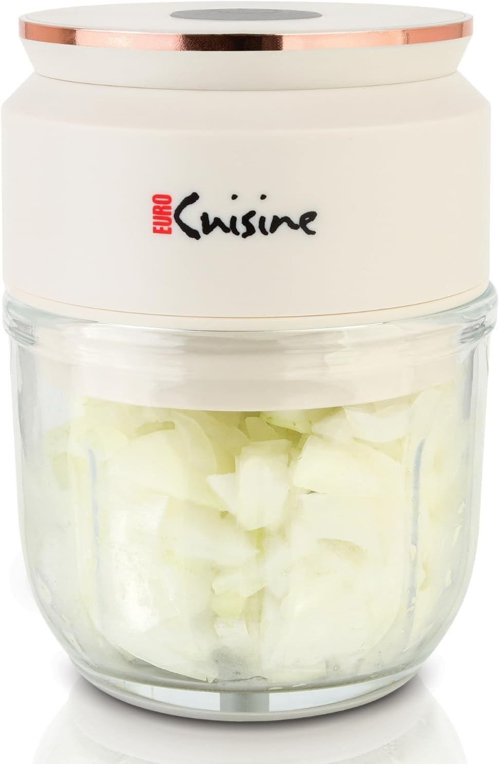 Euro Cuisine Mini Cordless/Rechargeable Chopper with USB Cord  Glass Bowl Electric Mini Garlic Chopper, Mini Food Processor 1 Cup, Mini Food Grinder, Mini Chopper Electric