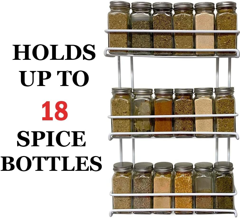 Evelots 3-Tier Spice Rack-Door/Wall Mounted-Sturdy Coated Metal-Up to 18 Bottles Evelots 3-Tier Spice Rack-Door/Wall Mounted-Sturdy Coated Metal-Up to 18 Bottles