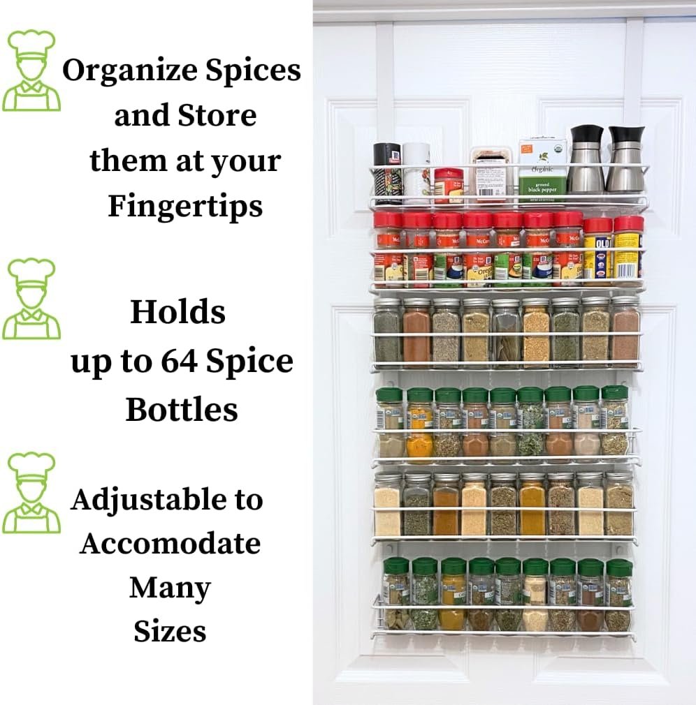 Evelots Pantry Door Spice Rack fits up to 40 Jars - 5 Tier Hanging or Wall Mount Pantry Door Organizer and Kitchen Storage Heavy Duty Metal Closet Seasoning Organization - Easy Install Evelots Pantry Door Spice Rack fits up to 40 Jars - 5 Tier Hanging or Wall Mount Pantry Door Organizer and Kitchen Storage Heavy Duty Metal Closet Seasoning Organization - Easy Install