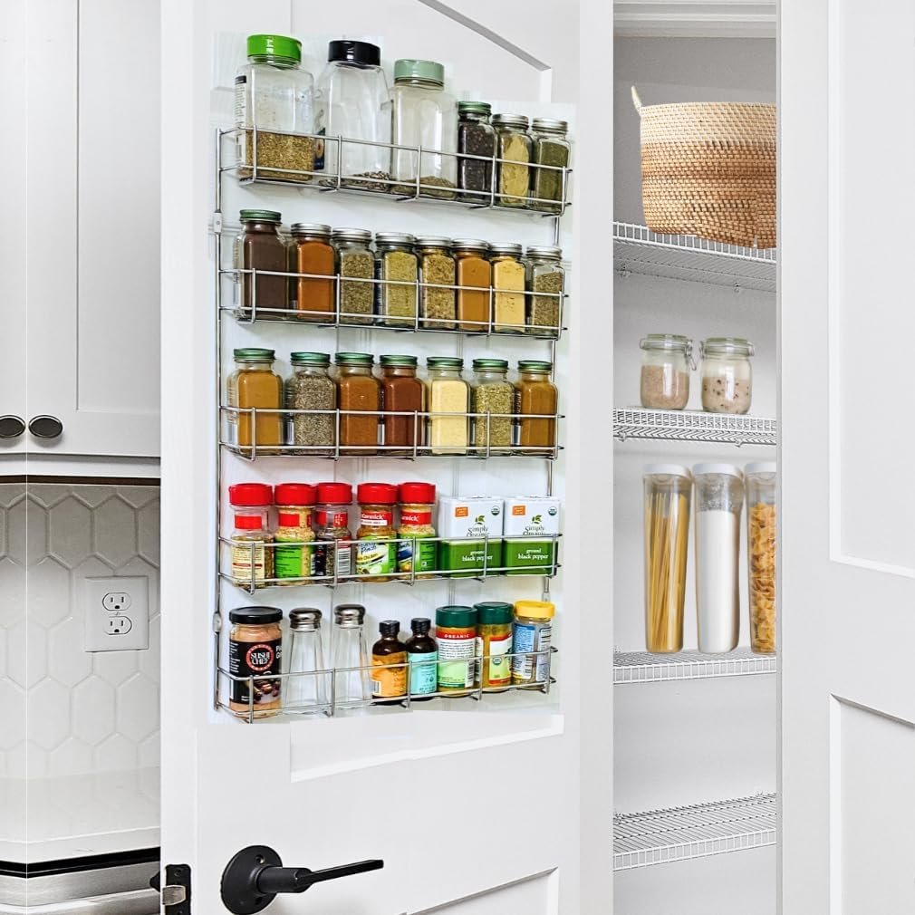Evelots Pantry Door Spice Rack fits up to 40 Jars - 5 Tier Hanging or Wall Mount Pantry Door Organizer and Kitchen Storage Heavy Duty Metal Closet Seasoning Organization - Easy Install Evelots Pantry Door Spice Rack fits up to 40 Jars - 5 Tier Hanging or Wall Mount Pantry Door Organizer and Kitchen Storage Heavy Duty Metal Closet Seasoning Organization - Easy Install