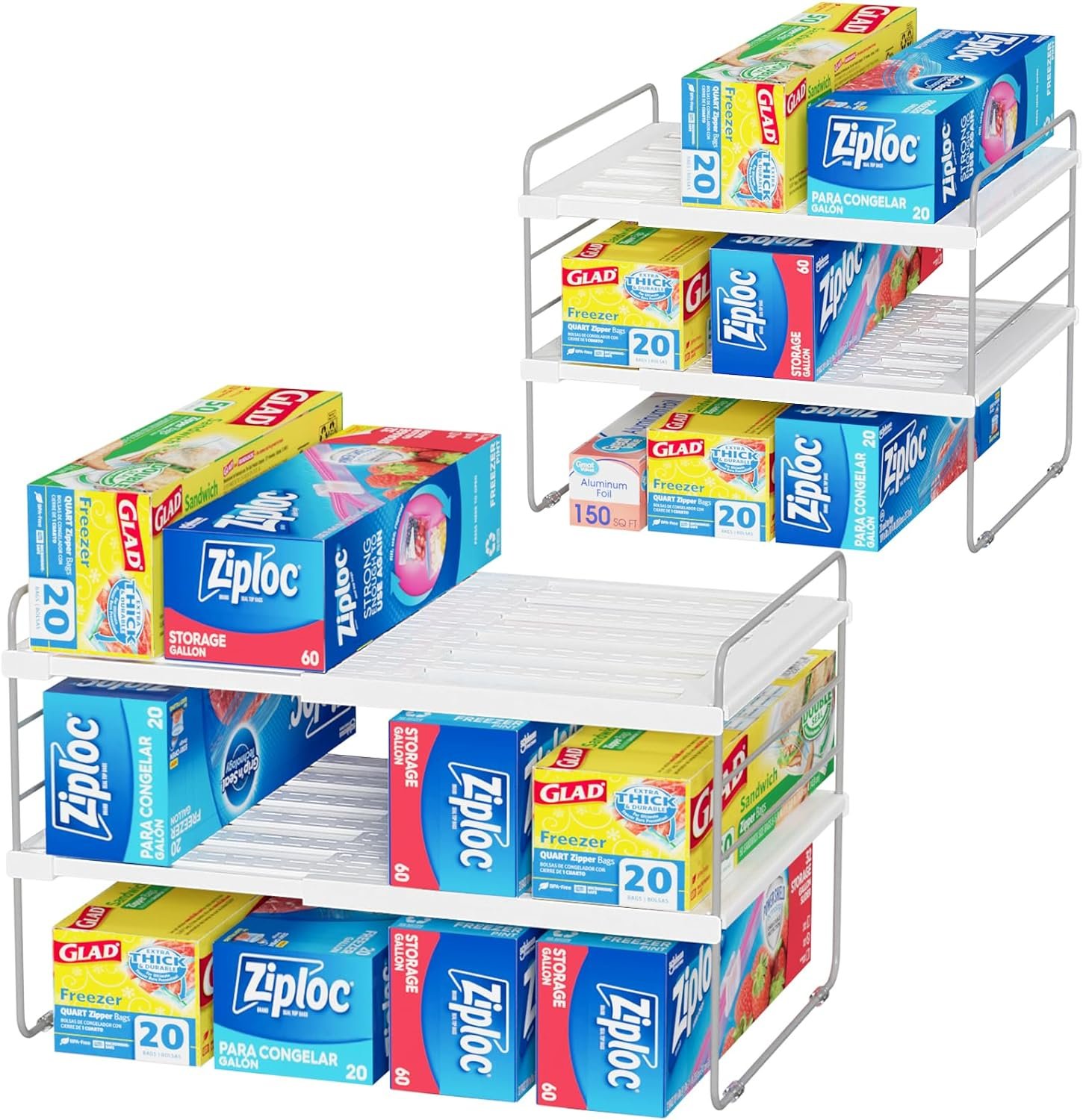 Expandable Foil And Plastic Wrap Organizer, 3-Tier Stackable Aluminum Foil Organization and Storage, Height Adjustable Foil Organizer  Kitchen Organizer and Storage Rack for Cabinet Countertop Pantry