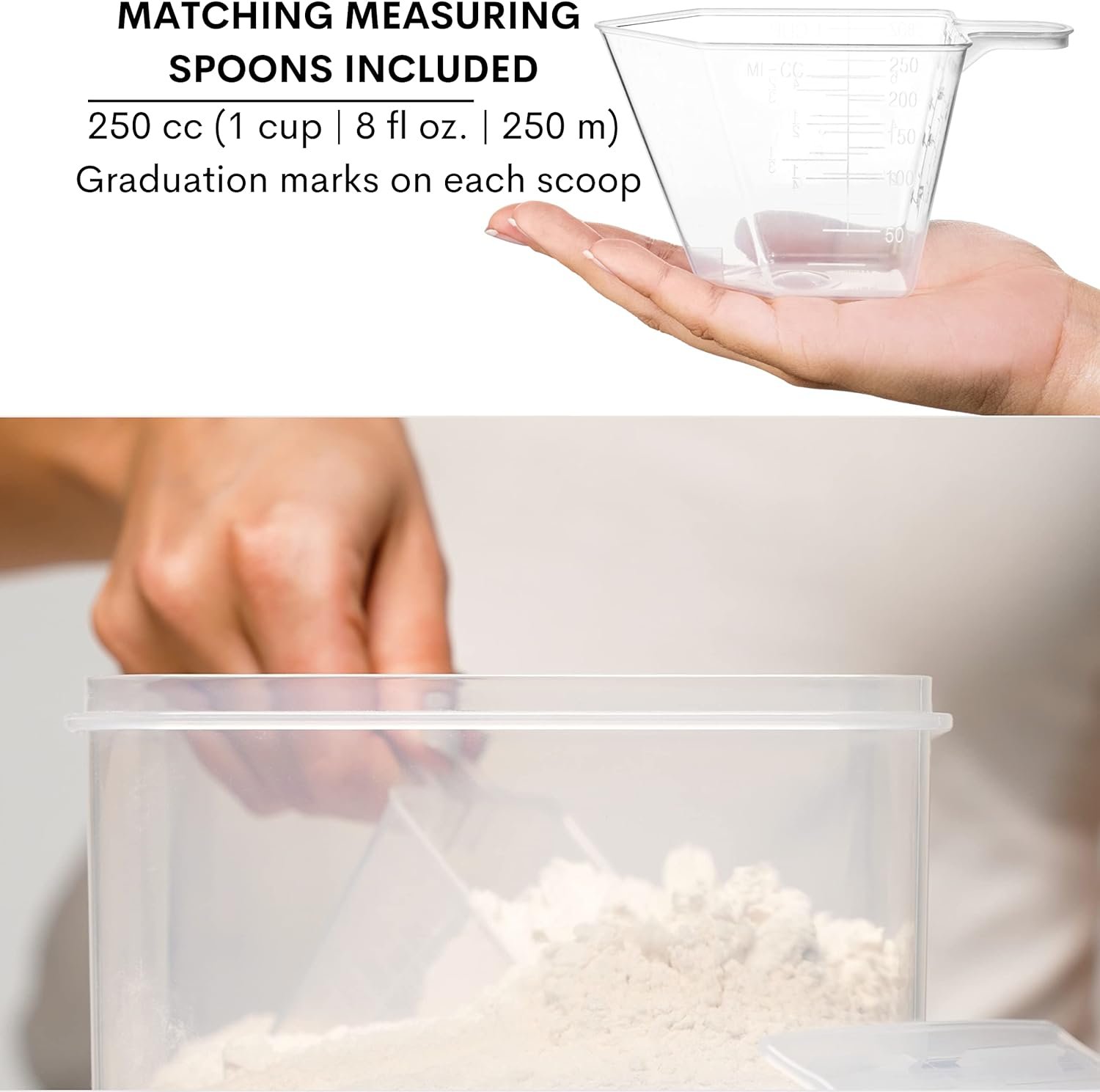 EXTRA LARGE WIDE  DEEP Food Storage Airtight Containers [Set of 4] 5.2L (175.9oz) w/ 4 Measuring Cups + Labels - Ideal for Sugar, Flour, Baking Supplies - Clear Plastic - Leakproof