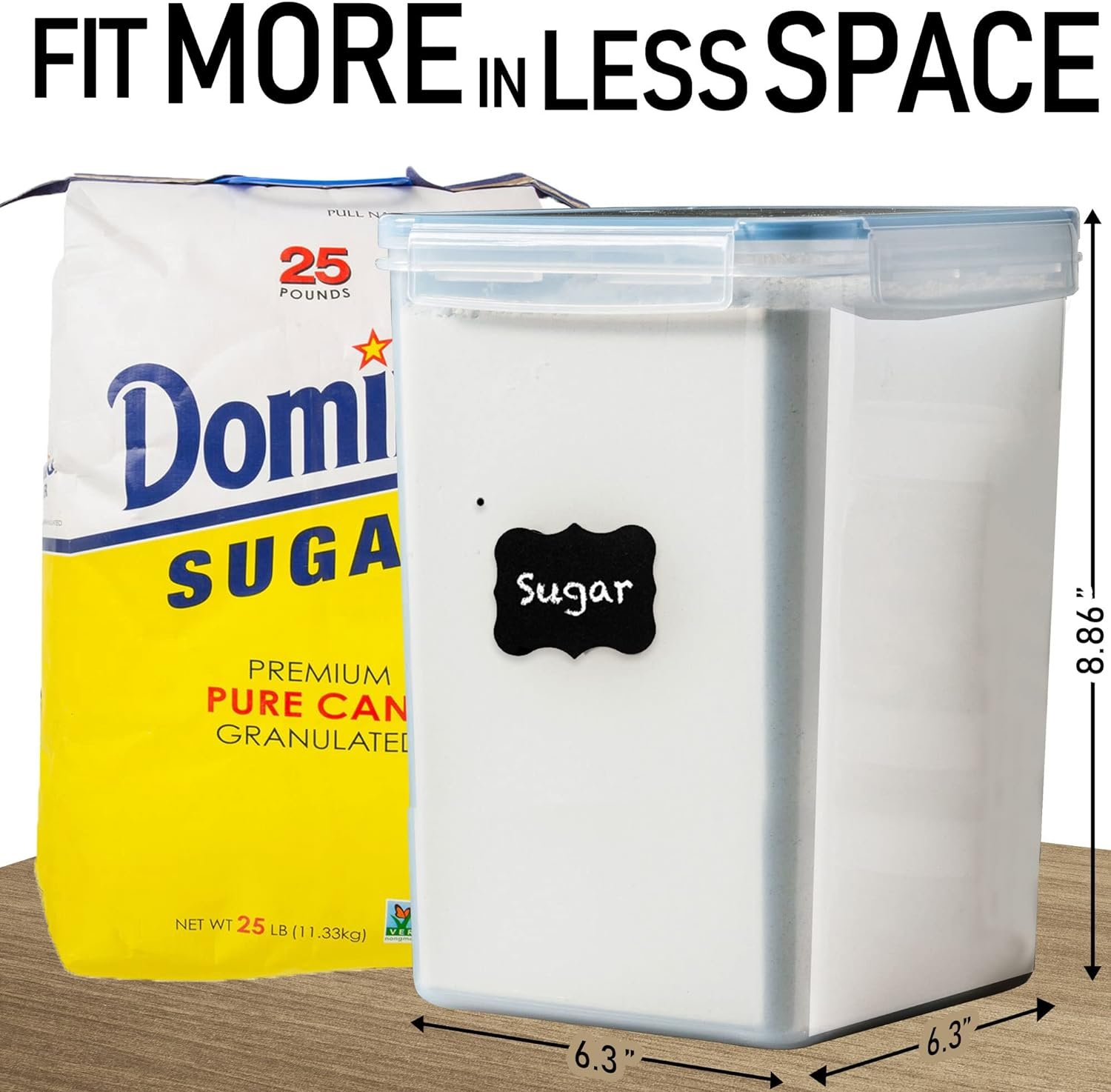 EXTRA LARGE WIDE  DEEP Food Storage Airtight Containers [Set of 4] 5.2L (175.9oz) w/ 4 Measuring Cups + Labels - Ideal for Sugar, Flour, Baking Supplies - Clear Plastic - Leakproof
