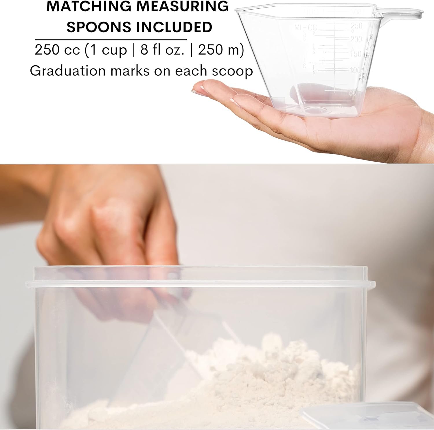 EXTRA LARGE WIDE  DEEP Food Storage Airtight Containers [Set of 4] 5.2L (175.9oz) w/ 4 Measuring Cups + Labels - Ideal for Sugar, Flour, Baking Supplies - Clear Plastic - Leakproof