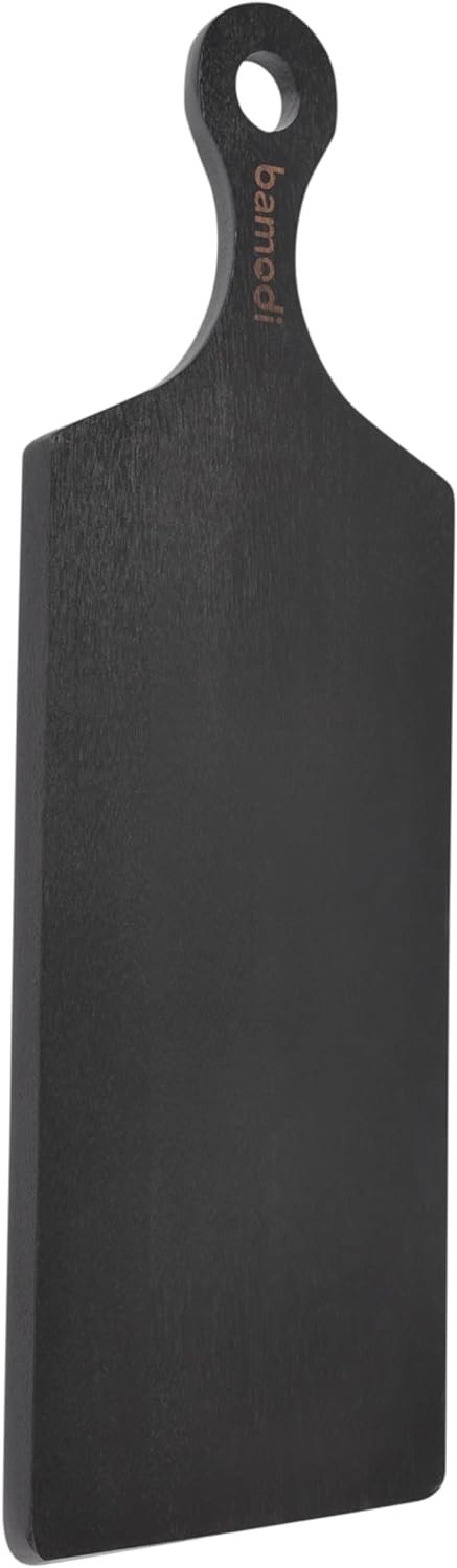 Extra Long Acacia Wood Cutting Board with Round Handle - Versatile Charcuterie and Cheese Board - Durable Wooden Chopping Board - Elegant Black Design for Modern Kitchens - 23.6L x 8W