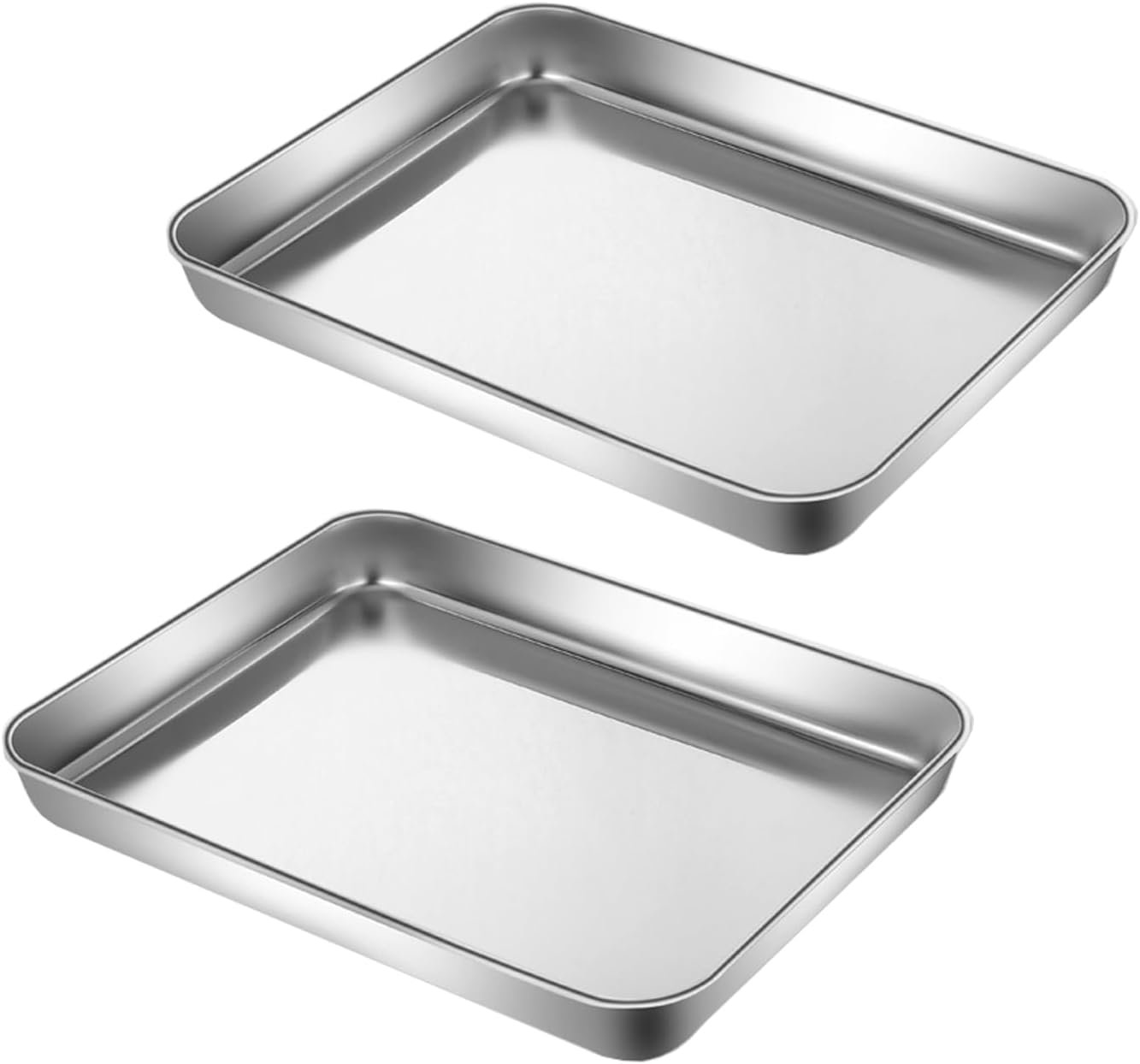 Extra Small Baking Sheet Pans Stainless Steel 304 Tiny Serving Tray 9.3 x 6.9 x1.1Inch (Diagonal 10.63) Dishwasher Safe No Rust Reheat Food for 1~2 Person 2 Pack