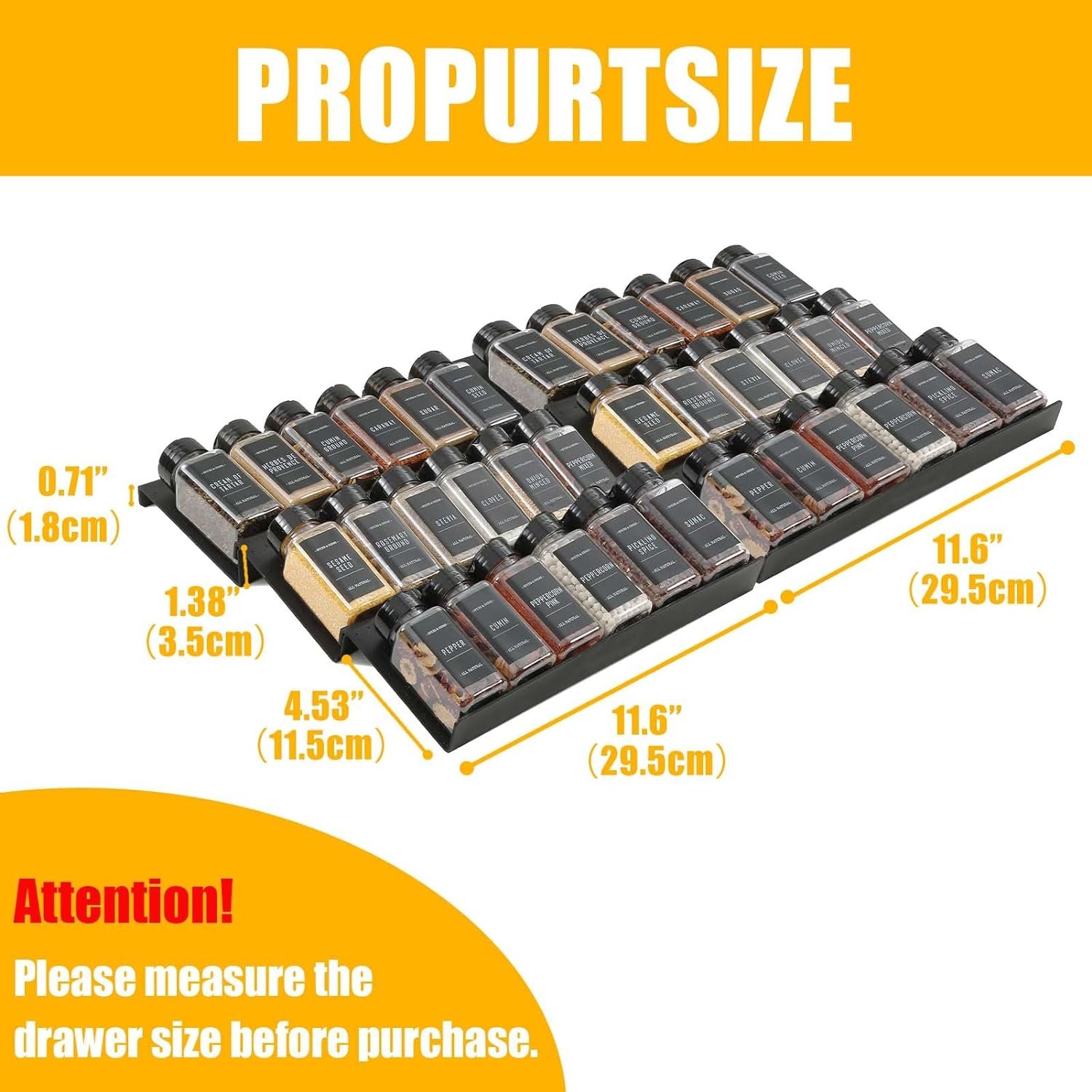 Famhap Spice Drawer Organizer, 6 Tier Expandable from 11.6 to 23.2 Seasoning Rack Tray Insert for Kitchen Drawers, Spice Rack Drawer for Spice Jars, Black (Jars not included)