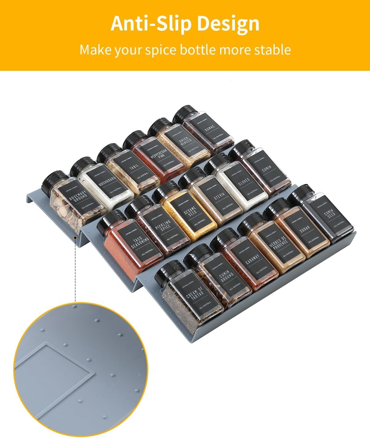 Famhap Spice Drawer Organizer, Expandable from 29.5cm to 59cm Seasoning Rack Tray Insert for Kitchen Drawers, Spice Rack Drawer for Spice Jars (Black with jars) Famhap Spice Drawer Organizer, Expandable from 29.5cm to 59cm Seasoning Rack Tray Insert for Kitchen Drawers, Spice Rack Drawer for Spice Jars (Black with jars)