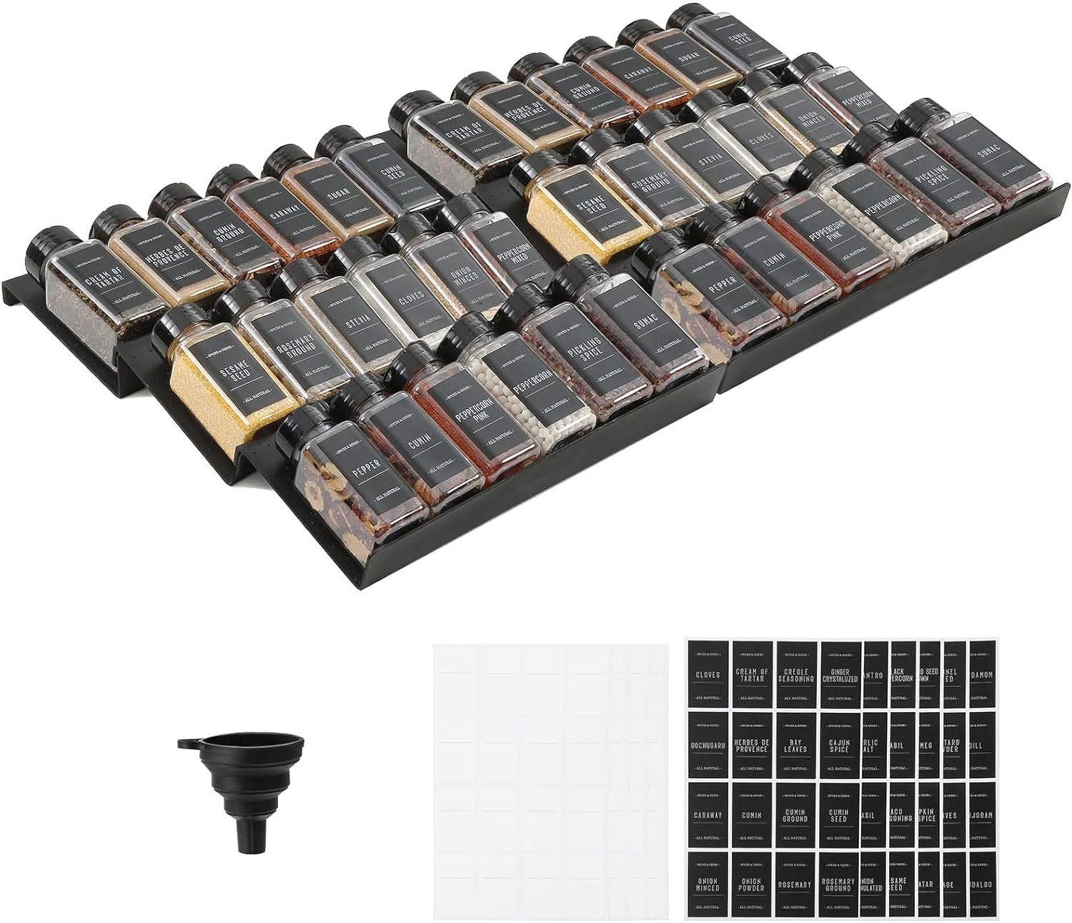 Famhap Spice Drawer Organizer, Expandable from 29.5cm to 59cm Seasoning Rack Tray Insert for Kitchen Drawers, Spice Rack Drawer for Spice Jars (Black with jars) Famhap Spice Drawer Organizer, Expandable from 29.5cm to 59cm Seasoning Rack Tray Insert for Kitchen Drawers, Spice Rack Drawer for Spice Jars (Black with jars)