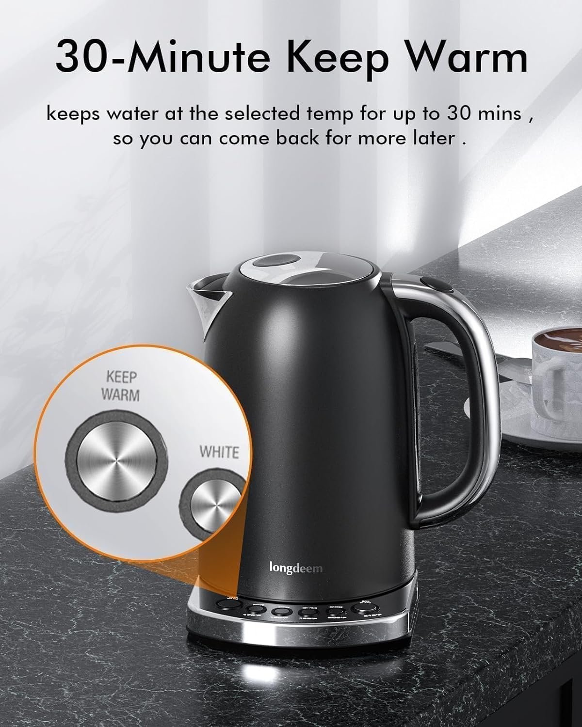 Fast-Boiling Electric Tea Kettle - 1.7L Stainless Steel, Cordless, LED Lit, Pastel Blue with Precise Temperature Control