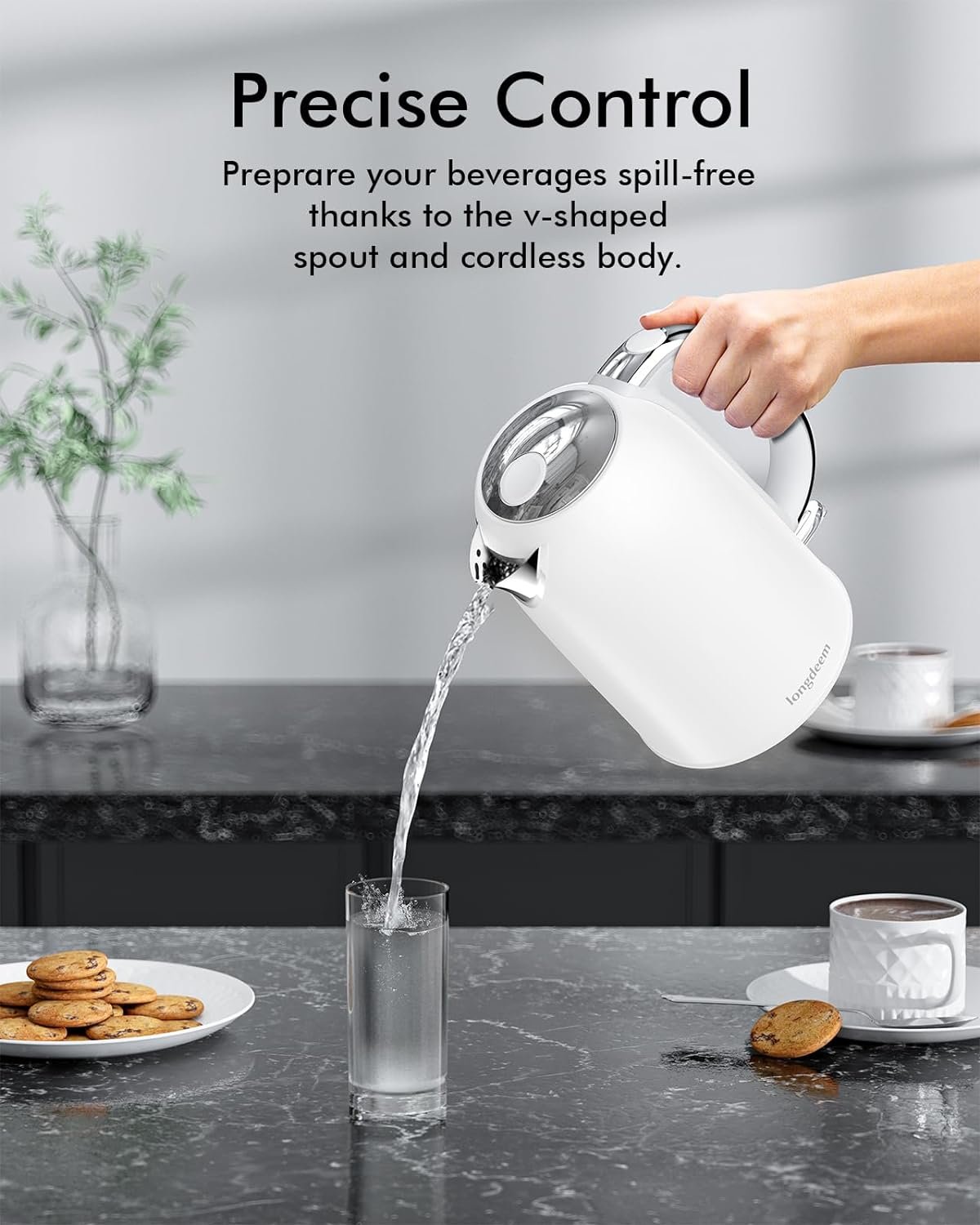 Fast-Boiling Electric Tea Kettle - 1.7L Stainless Steel, Cordless, LED Lit, Pastel Blue with Precise Temperature Control