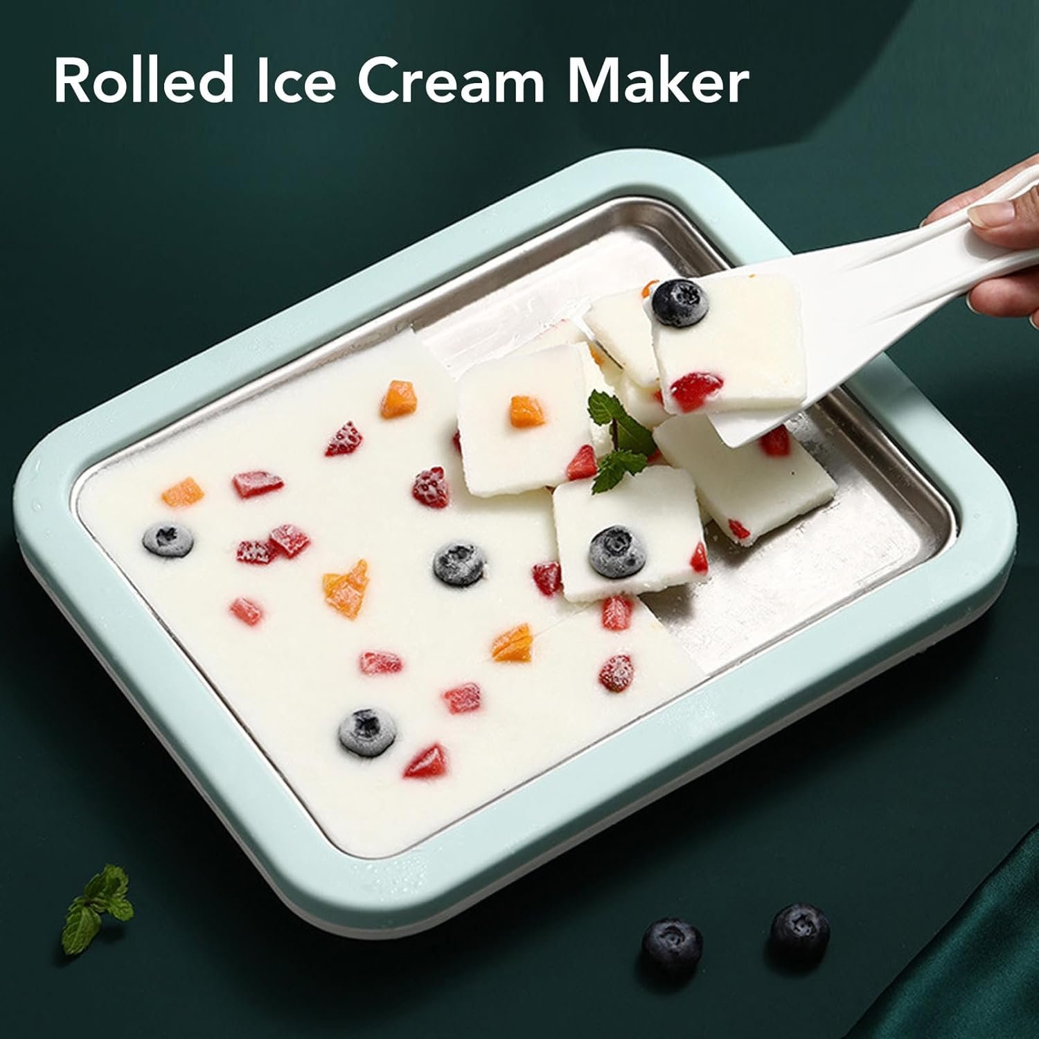 Fdit Instant Ice Cream Maker, Rolled Ice Cream Maker, Stainless Steel Cold Pan Plate Homemade DIY Serve with 2 Spatula for Ice Cream Slushies Yogurt