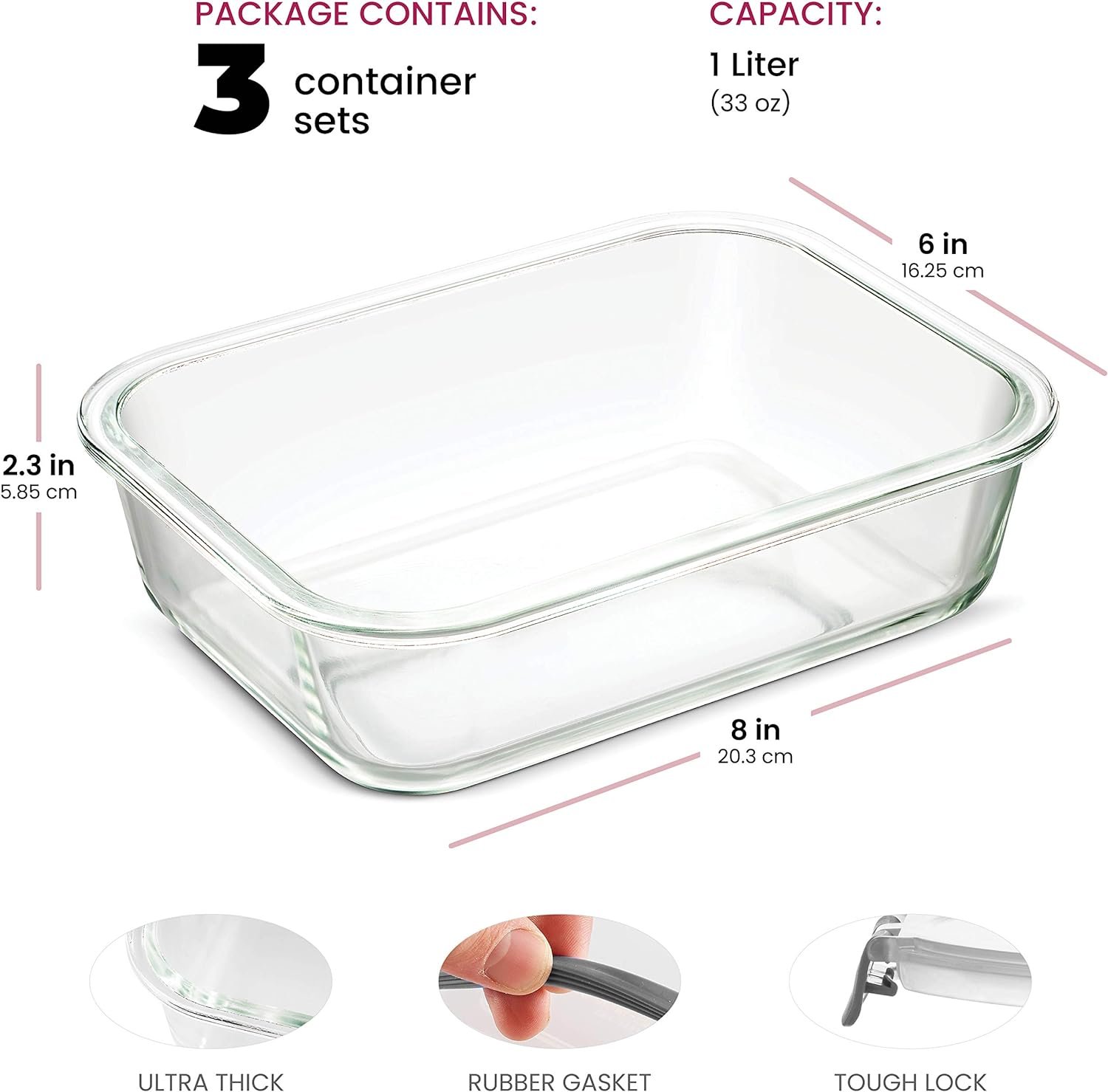 FineDine 6-Piece Superior Glass Food Storage Containers Set, 35oz Capacity - Newly Innovated Hinged Locking lids - 100% Leakproof Glass Meal-Prep Containers, Freezer-to-Oven-Safe (Grey) FineDine 6-Piece Superior Glass Food Storage Containers Set, 35oz Capacity - Newly Innovated Hinged Locking lids - 100% Leakproof Glass Meal-Prep Containers, Freezer-to-Oven-Safe (Grey)
