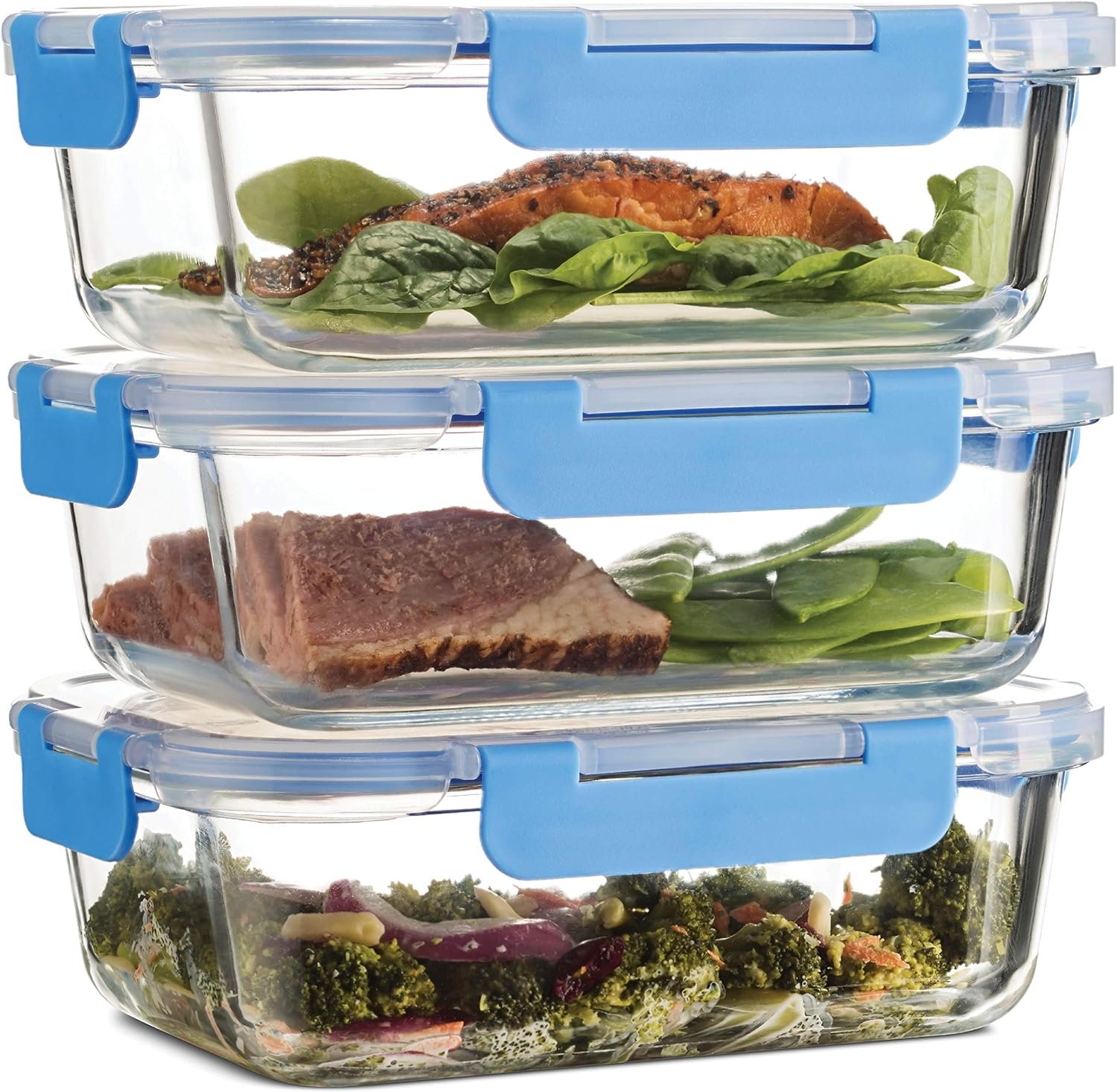 FineDine 6-Piece Superior Glass Food Storage Containers Set, 35oz Capacity - Newly Innovated Hinged Locking lids - 100% Leakproof Glass Meal-Prep Containers, Freezer-to-Oven-Safe (Blue) FineDine 6-Piece Superior Glass Food Storage Containers Set, 35oz Capacity - Newly Innovated Hinged Locking lids - 100% Leakproof Glass Meal-Prep Containers, Freezer-to-Oven-Safe (Blue)