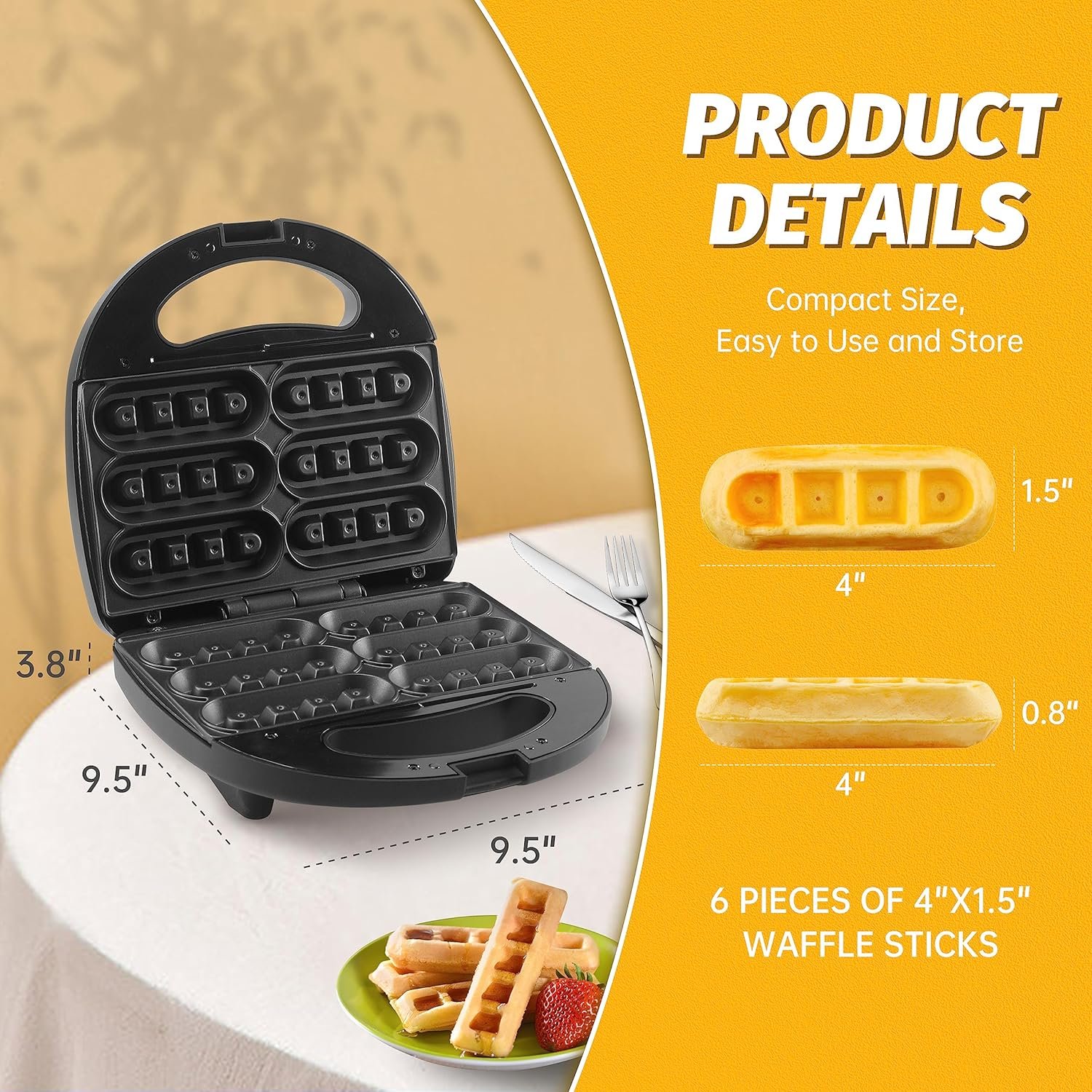 FineMade Waffle Stick Maker, Mini Waffle Maker Iron, Makes 6 Waffle Sticks, Ideal for Breakfast, Snacks, Desserts and More FineMade Waffle Stick Maker, Mini Waffle Maker Iron, Makes 6 Waffle Sticks, Ideal for Breakfast, Snacks, Desserts and More