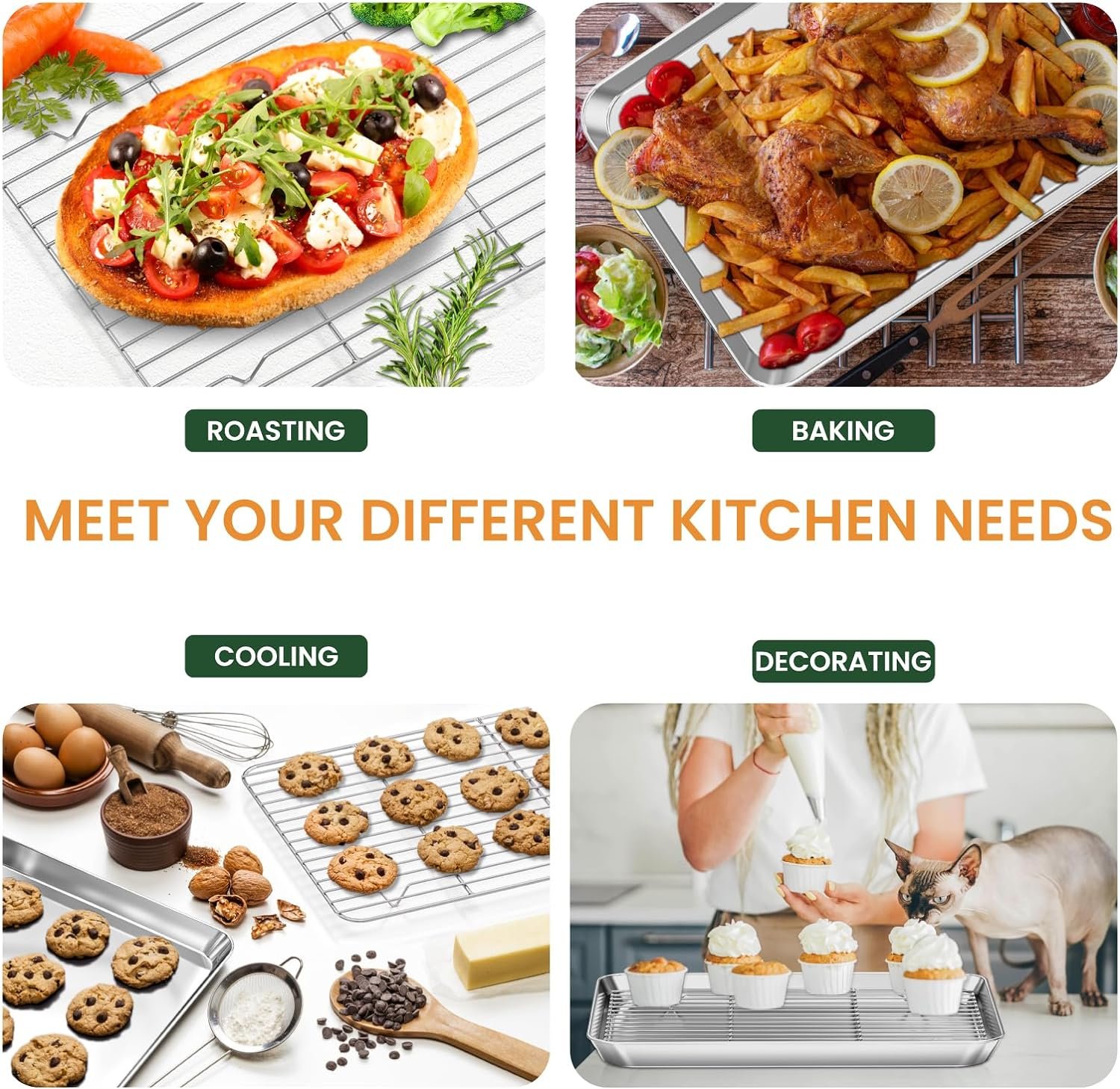 Fire More Baking Sheet and Cooling Rack Set, 2PCS Stainless Steel Cookie Sheets for Baking with Baking Rack, Size 12 x 10 x 1 Inch, Non Toxic  Heavy Duty  Easy Clean Baking Pan Tray for Toaster Oven Fire More Baking Sheet and Cooling Rack Set, 2PCS Stainless Steel Cookie Sheets for Baking with Baking Rack, Size 12 x 10 x 1 Inch, Non Toxic  Heavy Duty  Easy Clean Baking Pan Tray for Toaster Oven