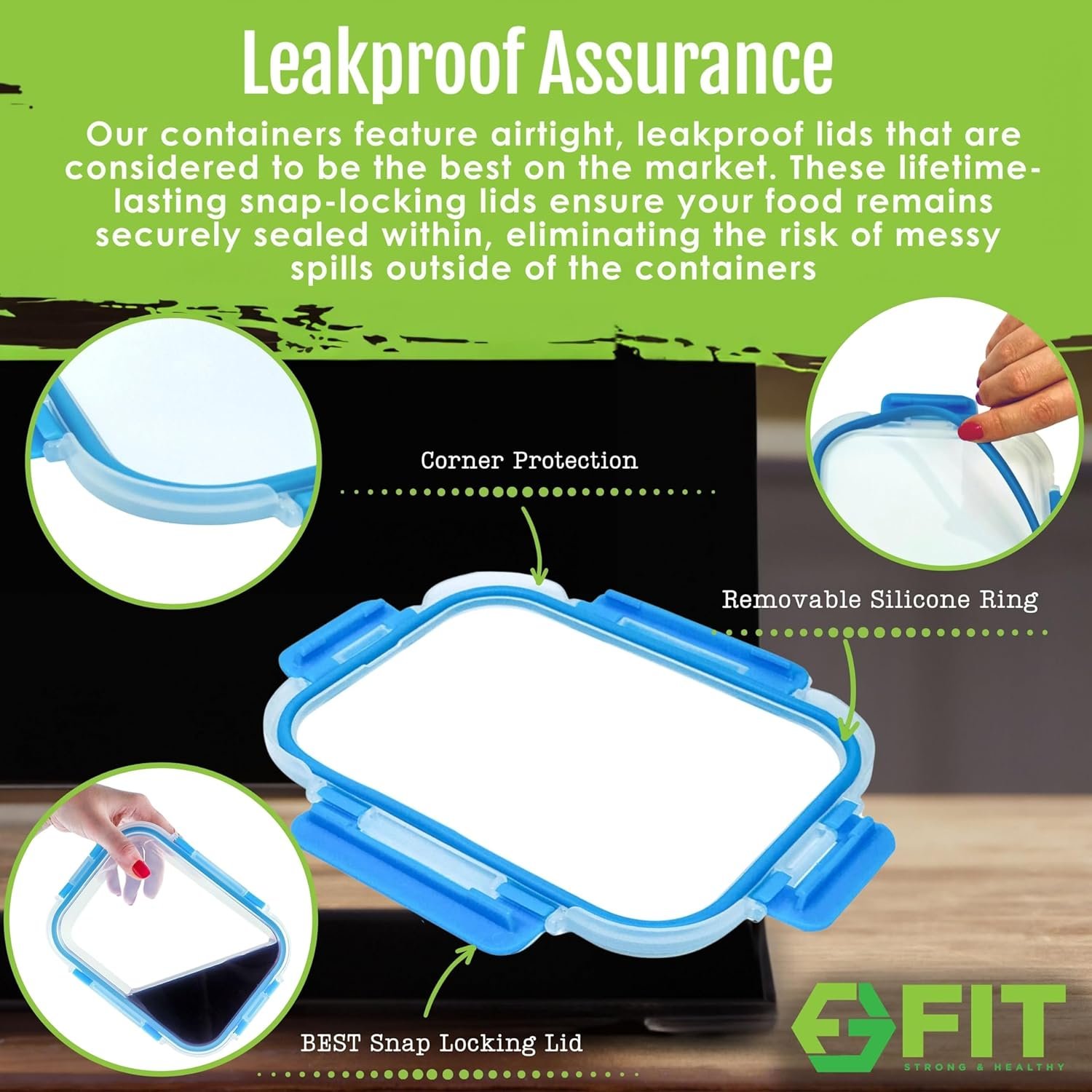 FIT Strong  Healthy 2  3 Compartment Glass Meal Prep Containers (4 Pack, 32 oz) - Glass Food Storage Containers with Lids, Glass Bento Box, Portion Control, Airtight, Oven  Freezer safe