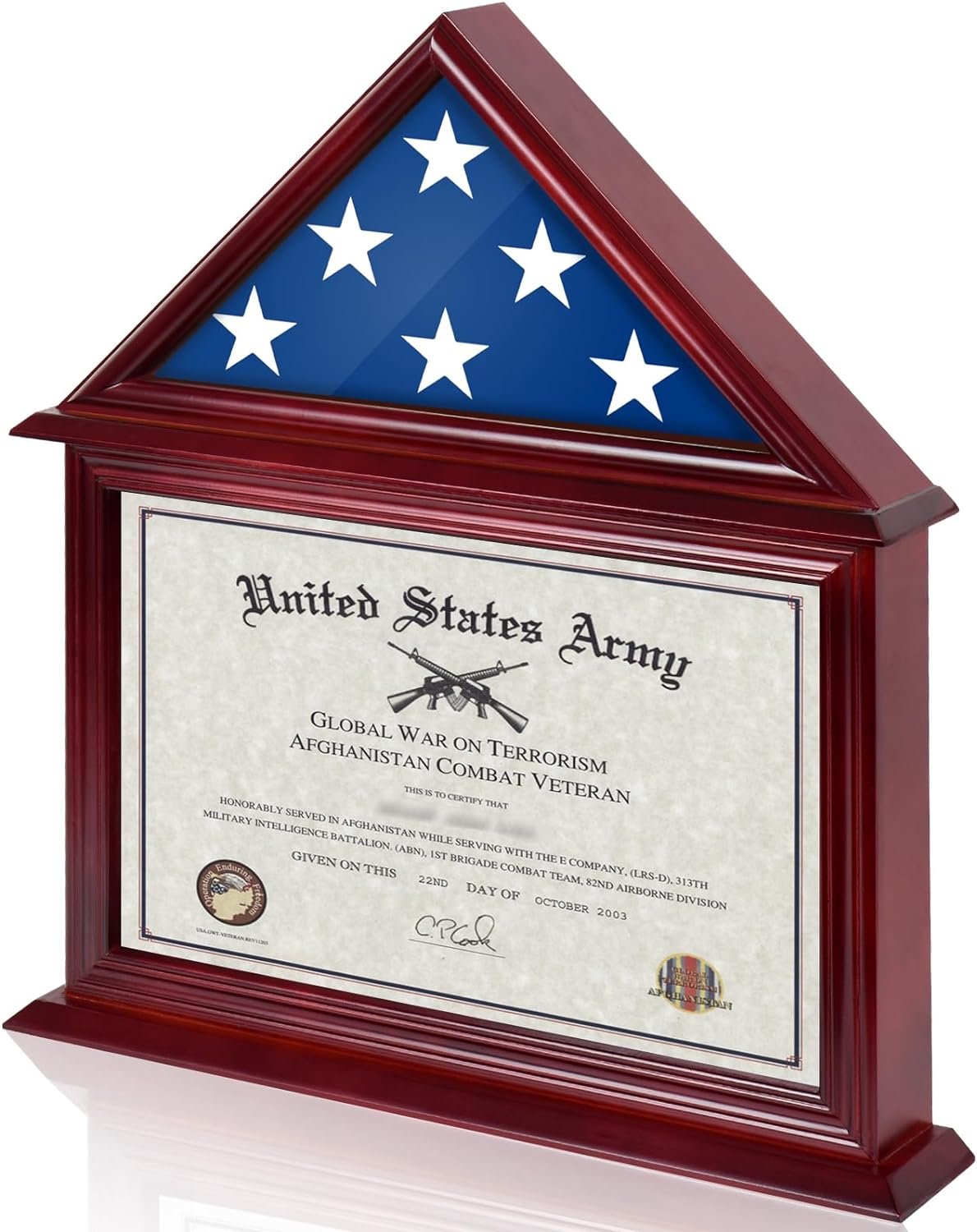 Flag Certificate Display Case Box Fit a Folded 3x5 Flag, Veteran Flag Display Case for America Flag, Flag Shadow Box Felt Lining for Badges Medals, Military Flag Display Case, Mahogany