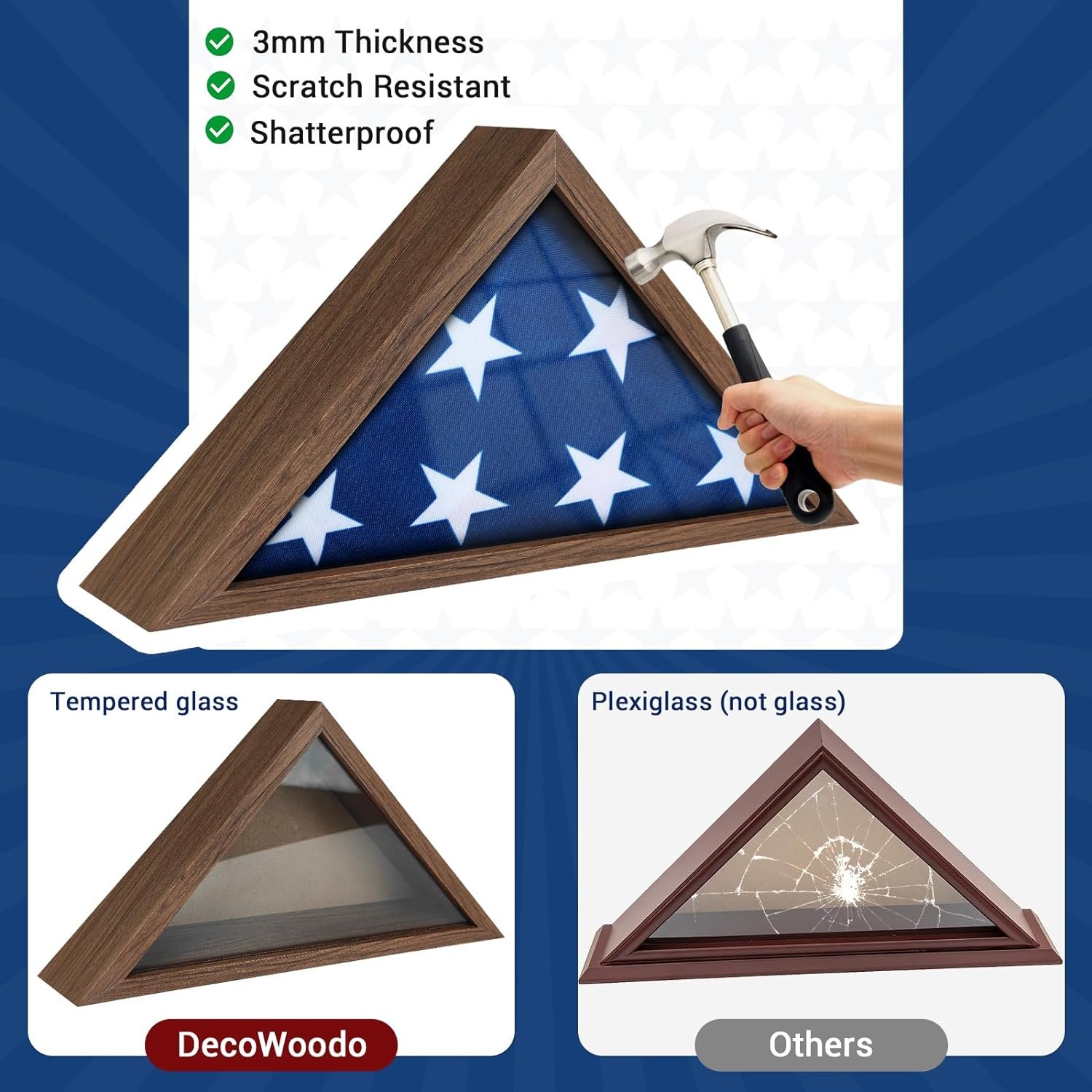 Flag Certificate Display Case Box Fit a Folded 3x5 Flag, Veteran Flag Display Case for America Flag, Flag Shadow Box Felt Lining for Badges Medals, Military Flag Display Case, Mahogany