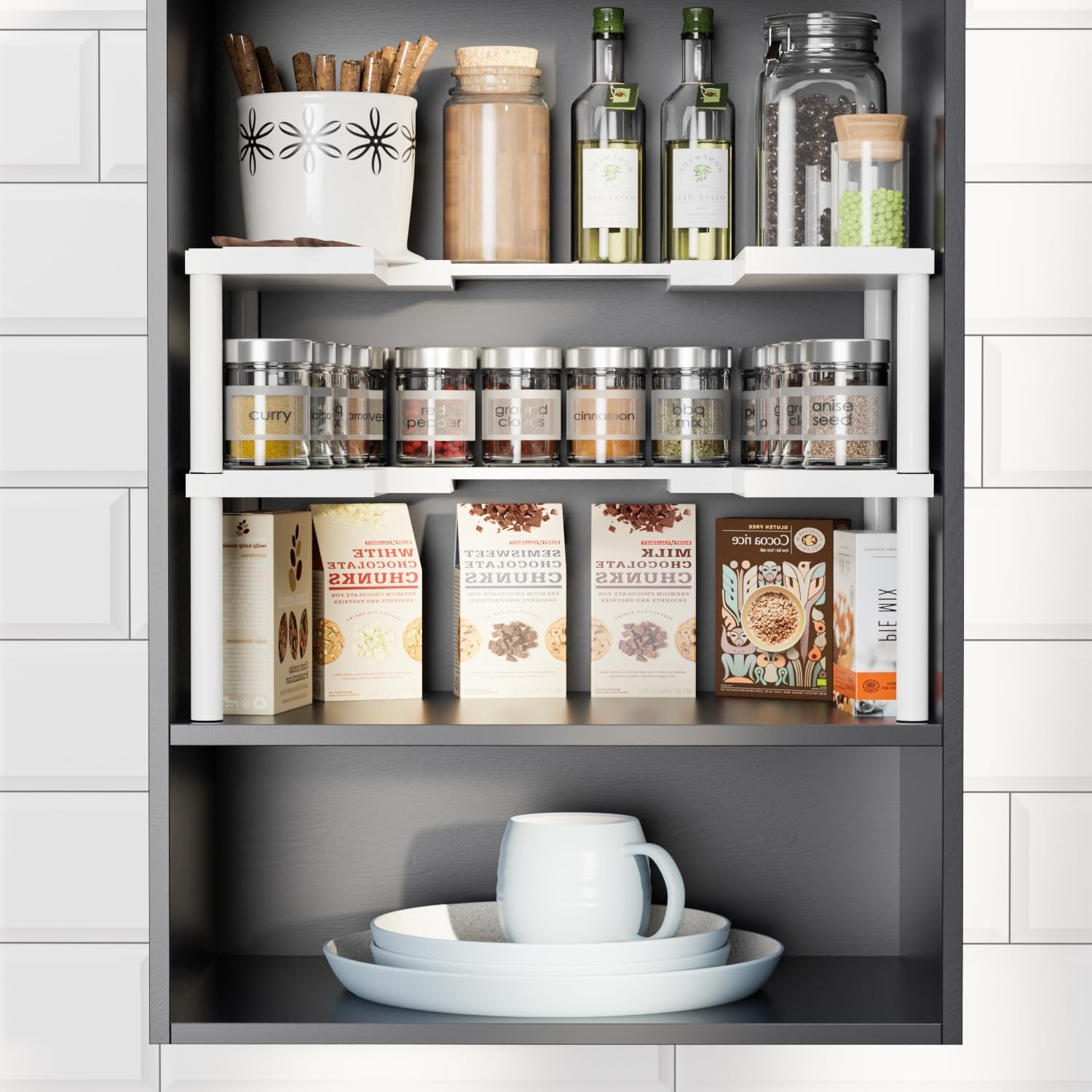 Focieulo Spice Rack Organizer for Cabinet, Set of 2 Expandable  Stackable Bamboo Spice Organization Luxury Kitchen Seasoning Organizer - Pantry Storage Shelf Multipurpose Display Stand, Black Focieulo Spice Rack Organizer for Cabinet, Set of 2 Expandable  Stackable Bamboo Spice Organization Luxury Kitchen Seasoning Organizer - Pantry Storage Shelf Multipurpose Display Stand, Black