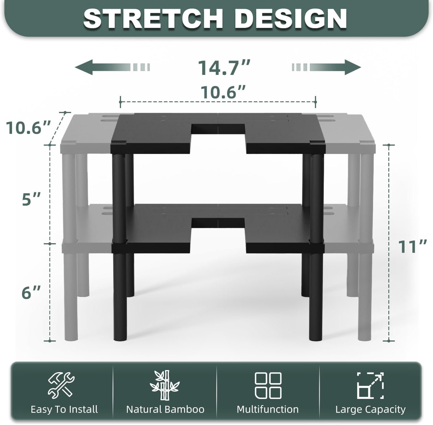 Focieulo Spice Rack Organizer for Cabinet, Set of 2 Expandable  Stackable Bamboo Spice Organization Luxury Kitchen Seasoning Organizer - Pantry Storage Shelf Multipurpose Display Stand, Black Focieulo Spice Rack Organizer for Cabinet, Set of 2 Expandable  Stackable Bamboo Spice Organization Luxury Kitchen Seasoning Organizer - Pantry Storage Shelf Multipurpose Display Stand, Black