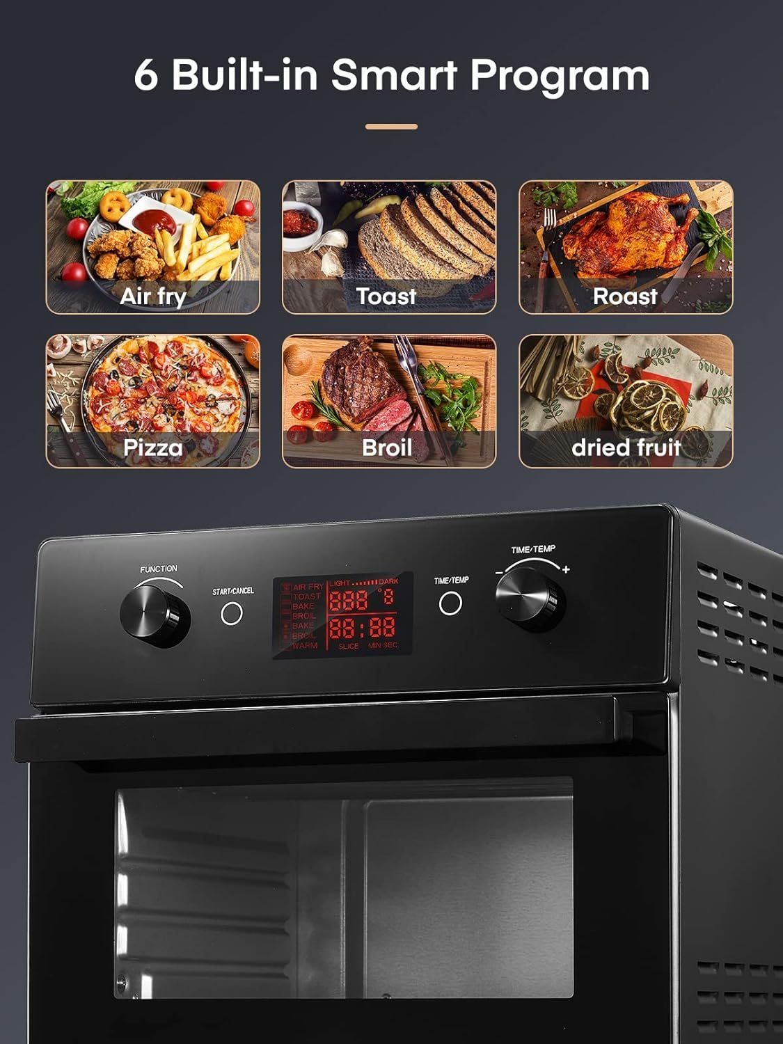 FOHERE Air Fryer Toaster Oven Combo, 20QT Smart Convection Ovens Countertop, 7 Cooking Functions for Roast, Bake, Broil, Air Fry, Free Accessories Included, 1800W