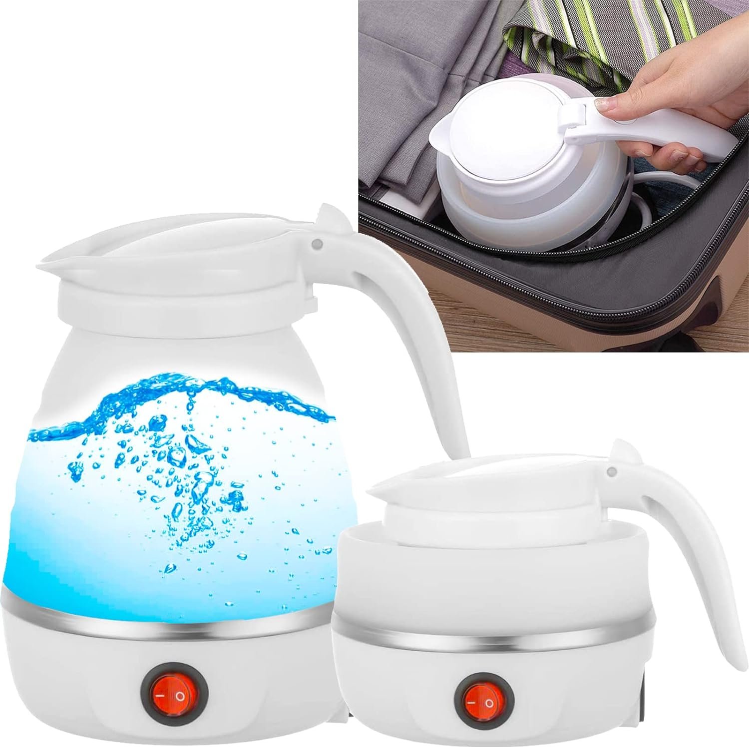 Foldable Electric Kettle, Food Grade Silicone,400W 600ml Small Portable Travel Electric Kettle, Travel Electric Kettle, 110V US Plug (White)