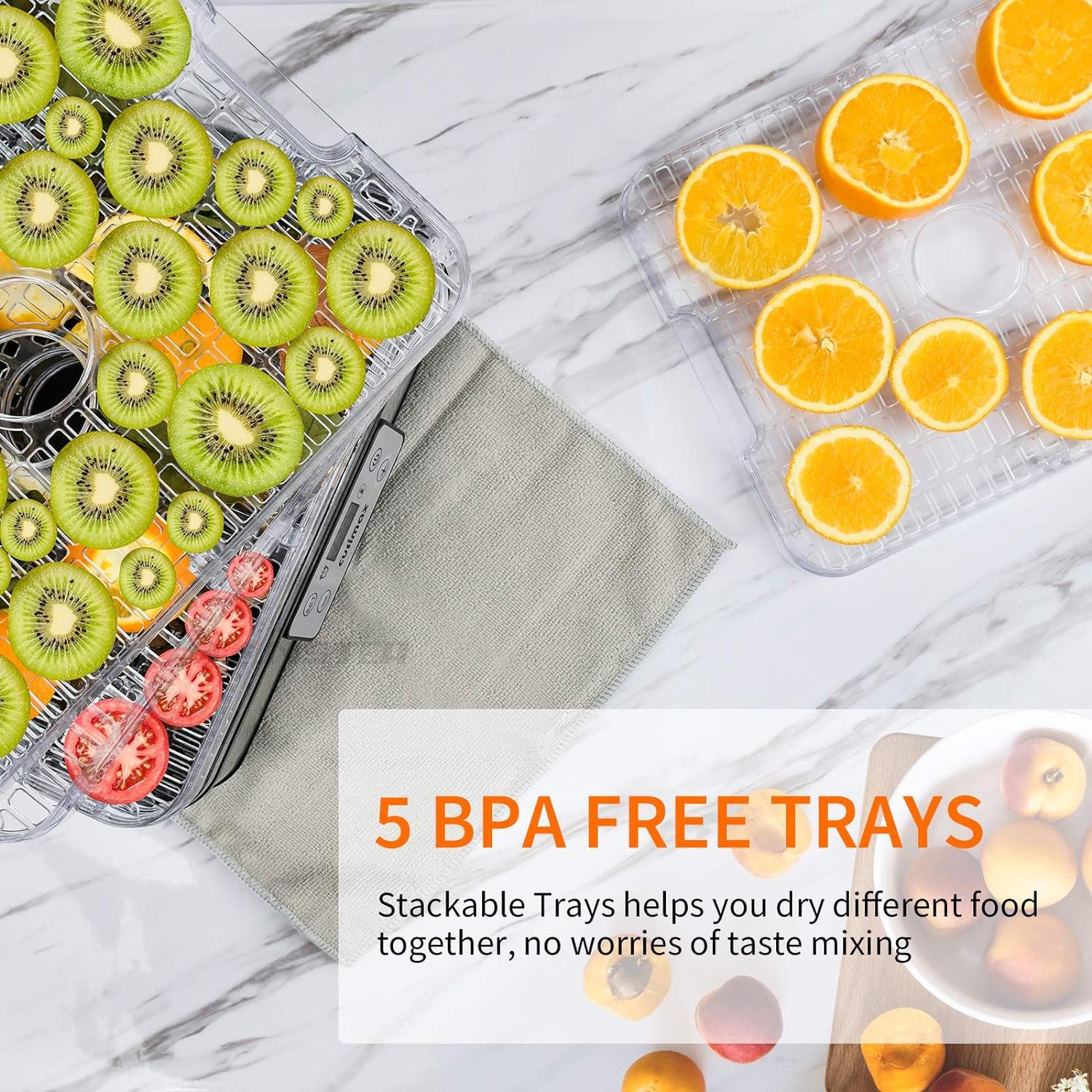 Food Dehydrator, CUSIMAX Electric Dryer Dehydrators Machine with Digital Timer  Temperature Control for Beef Jerky Fruits Meat Herbs Vegetables, 5 BPA-Free Trays, Overheat Protection, Silver